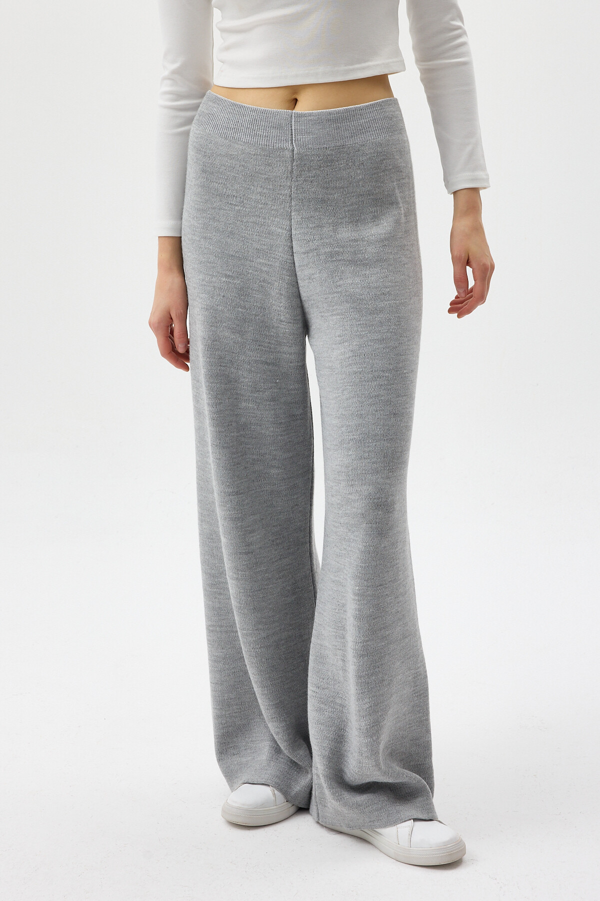 Gri Geniş Paça Triko Kadın Pantolon 23274 - 2