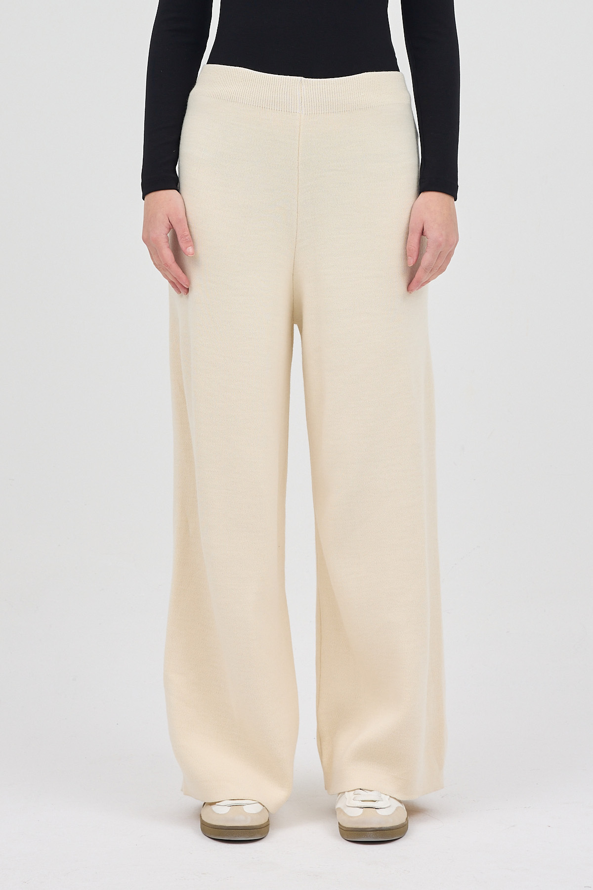 Krem Geniş Paça Triko Kadın Pantolon 23274 - 2