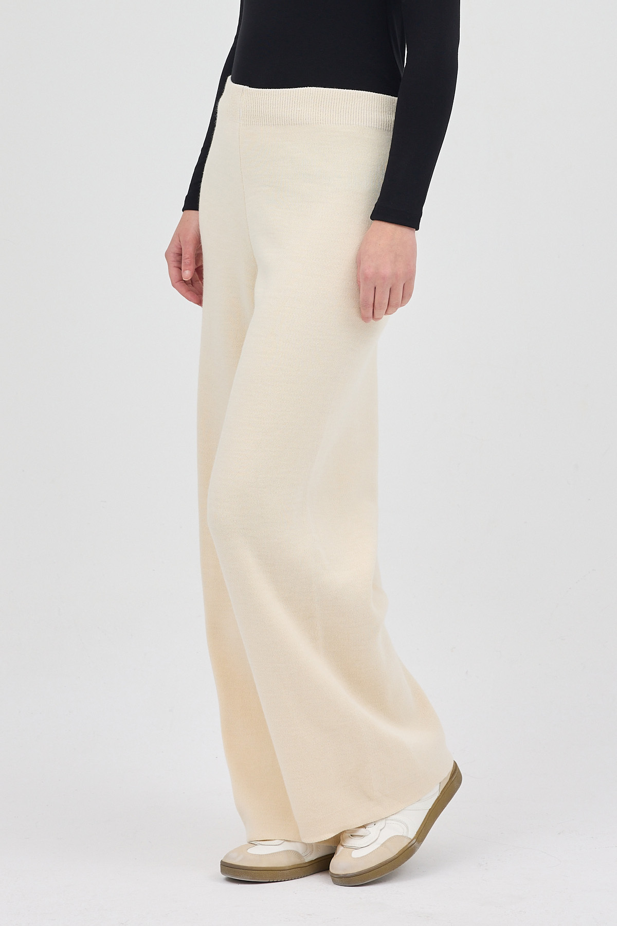 Krem Geniş Paça Triko Kadın Pantolon 23274 - 3