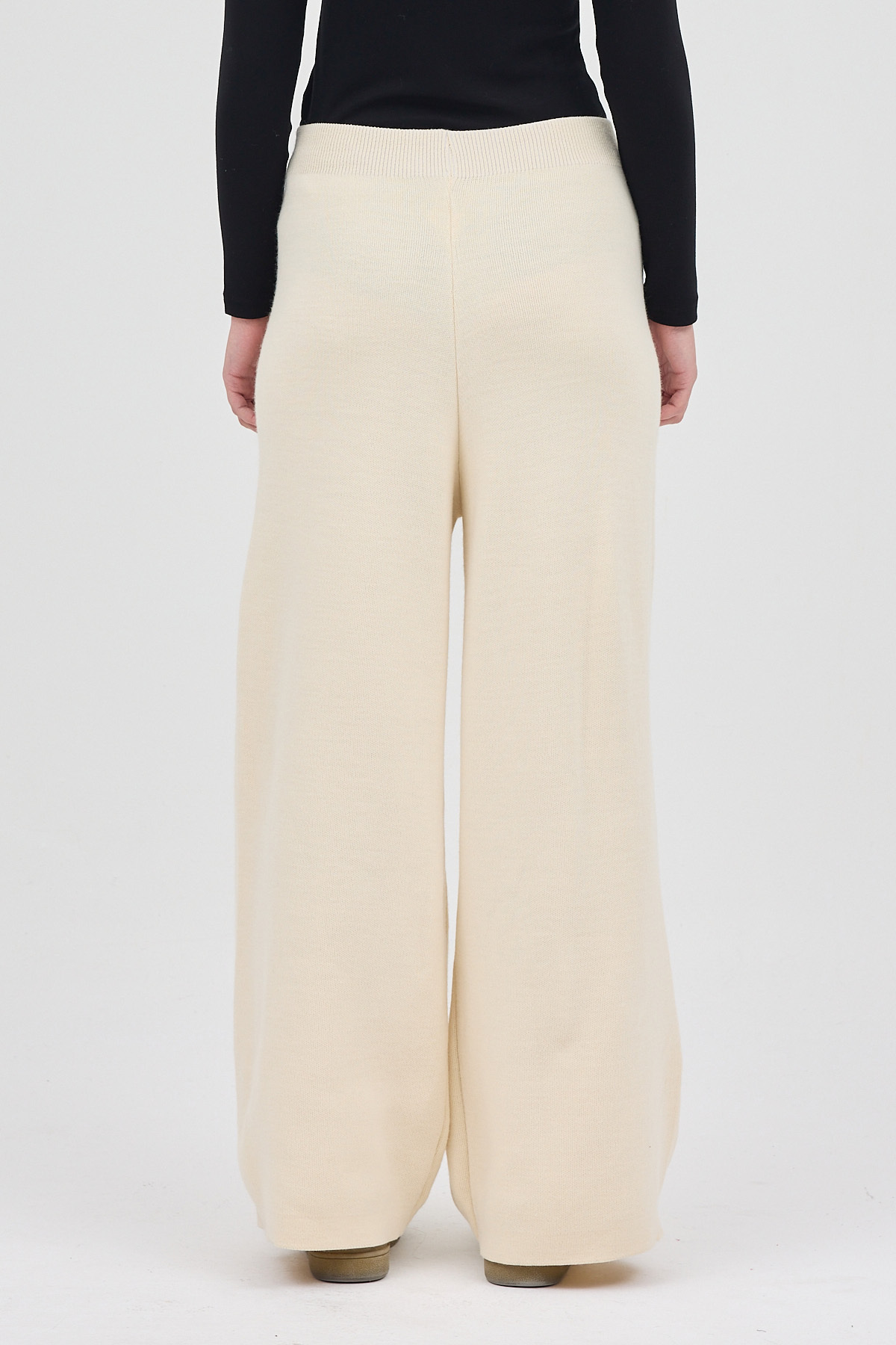 Krem Geniş Paça Triko Kadın Pantolon 23274 - 5