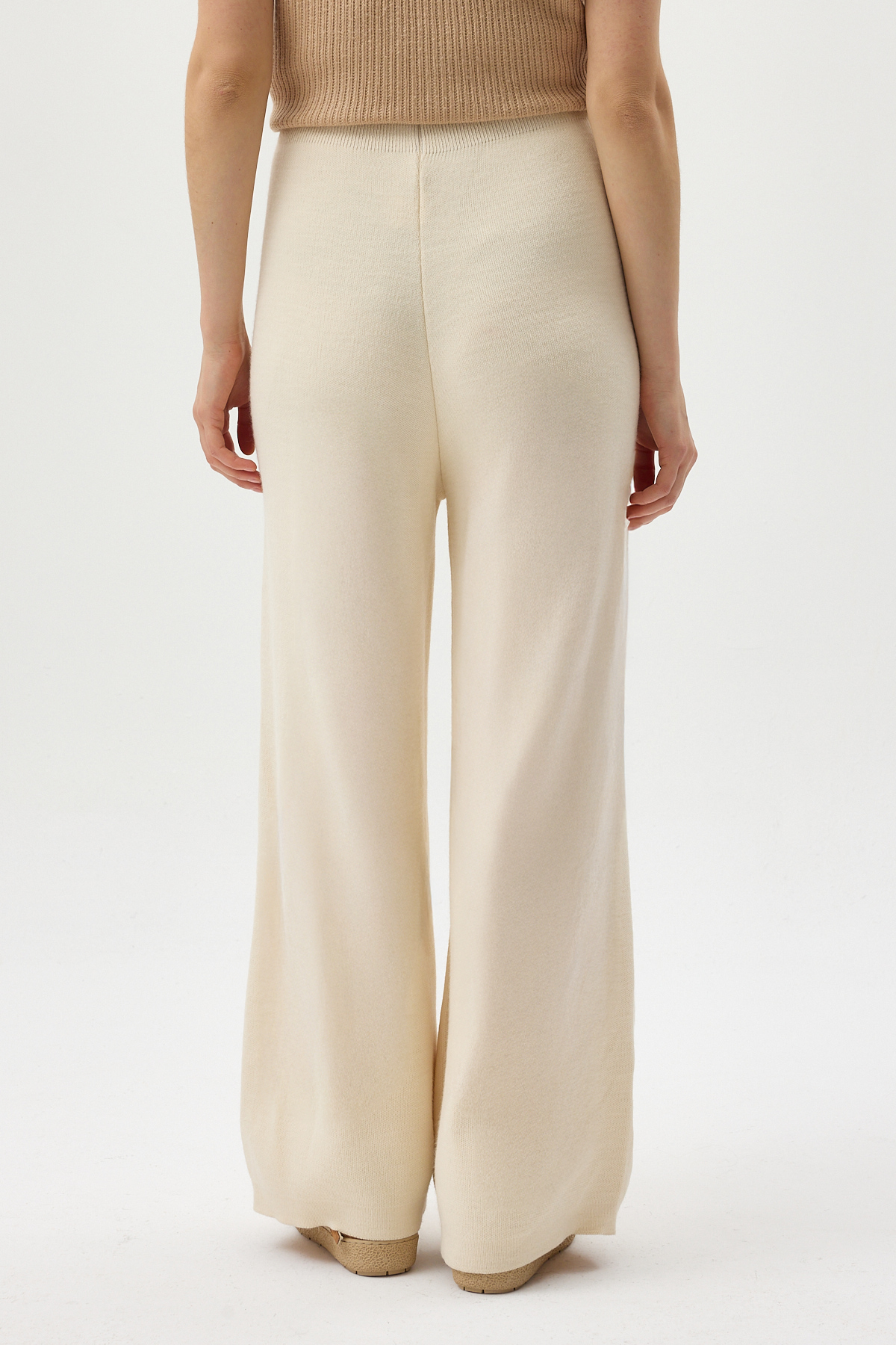 Krem Geniş Paça Triko Kadın Pantolon 23274 - 5