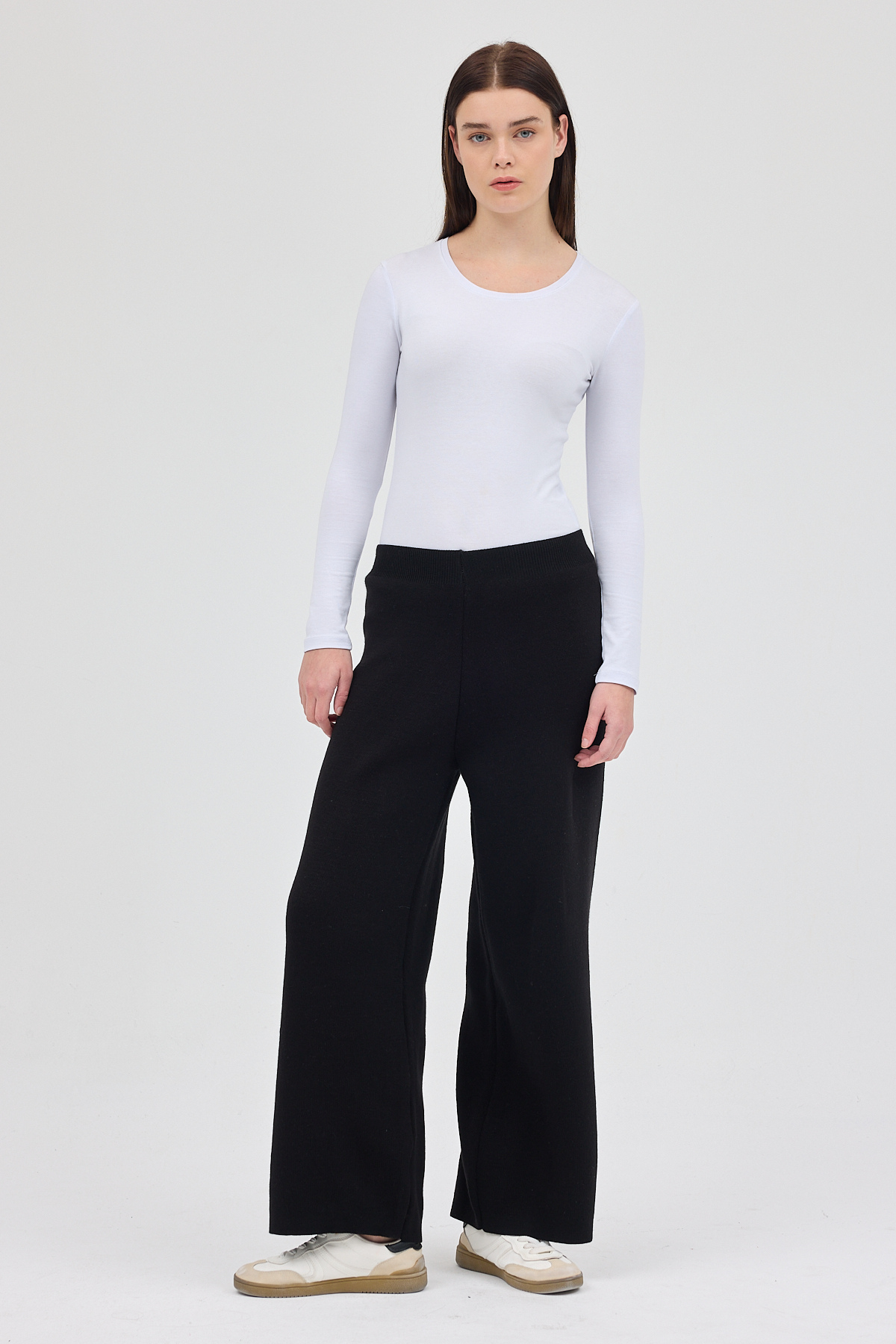 Siyah Geniş Paça Triko Kadın Pantolon 23274 - RAYS