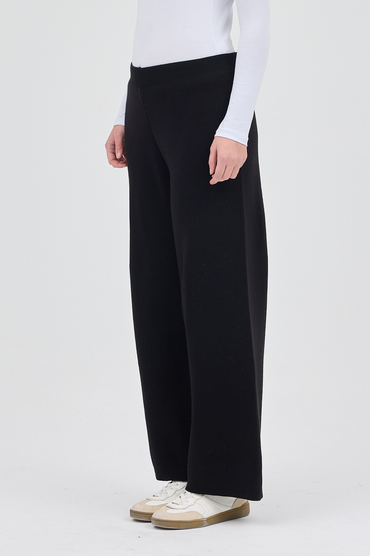 Siyah Geniş Paça Triko Kadın Pantolon 23274 - RAYS