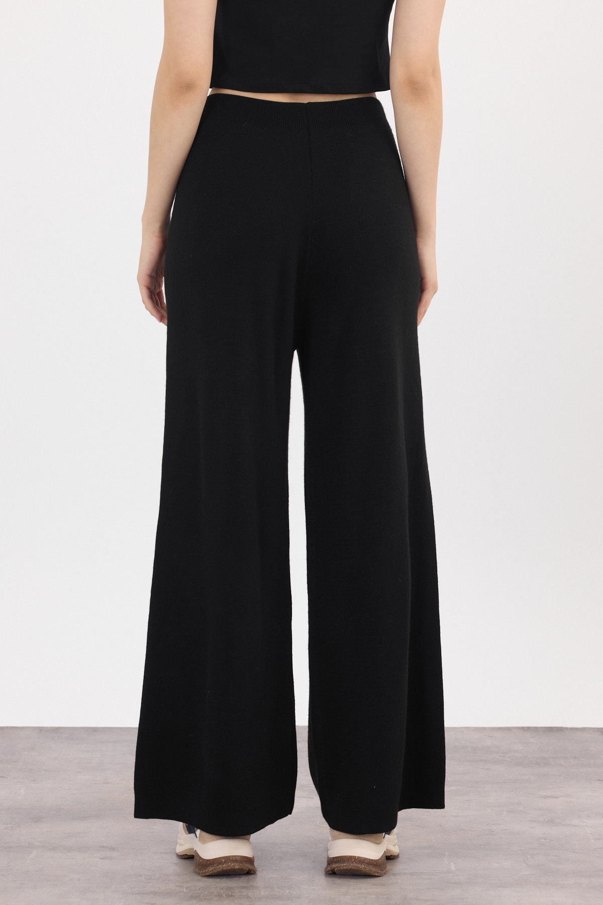 Siyah Geniş Paça Triko Kadın Pantolon 23274 - 5