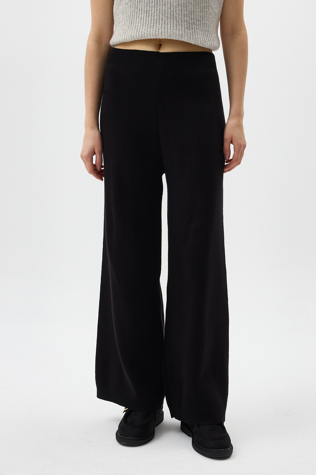 Siyah Geniş Paça Triko Kadın Pantolon 23274 - 2
