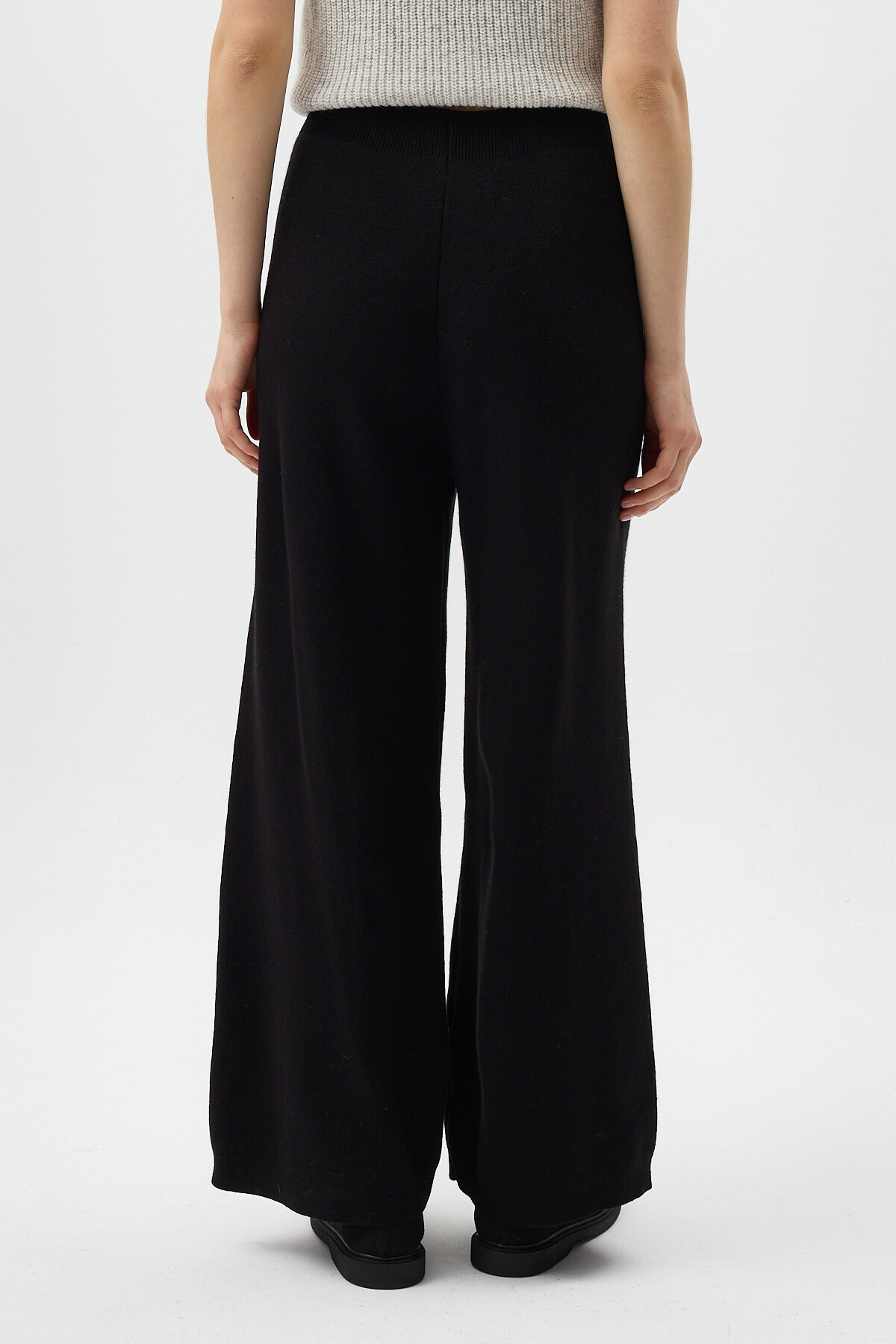 Siyah Geniş Paça Triko Kadın Pantolon 23274 - 5
