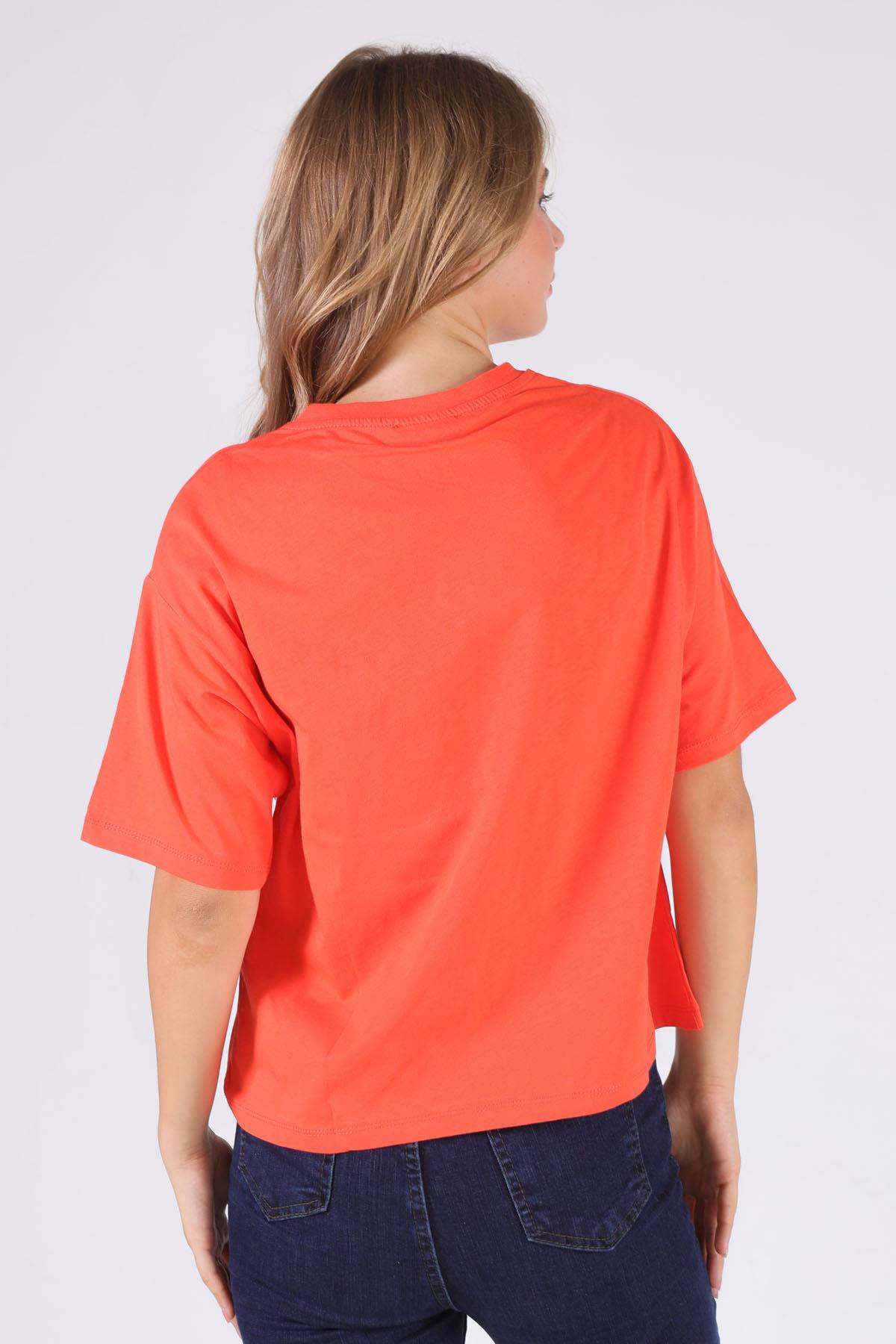 23304 Cep Papatya Detaylı Tişört Nar - 4