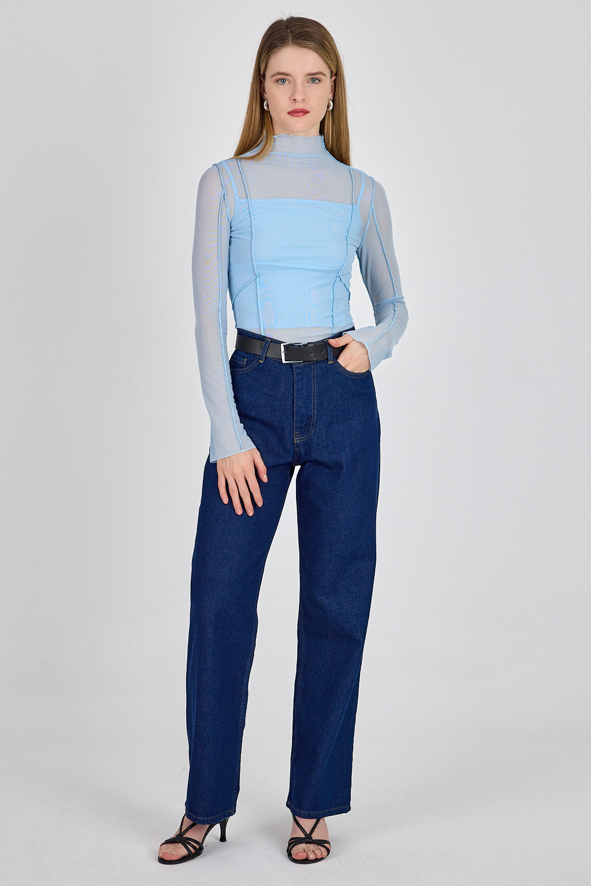 Bebe Mavi Dikiş Detaylı Uzun Kollu Tül Bluz 233163 - 3