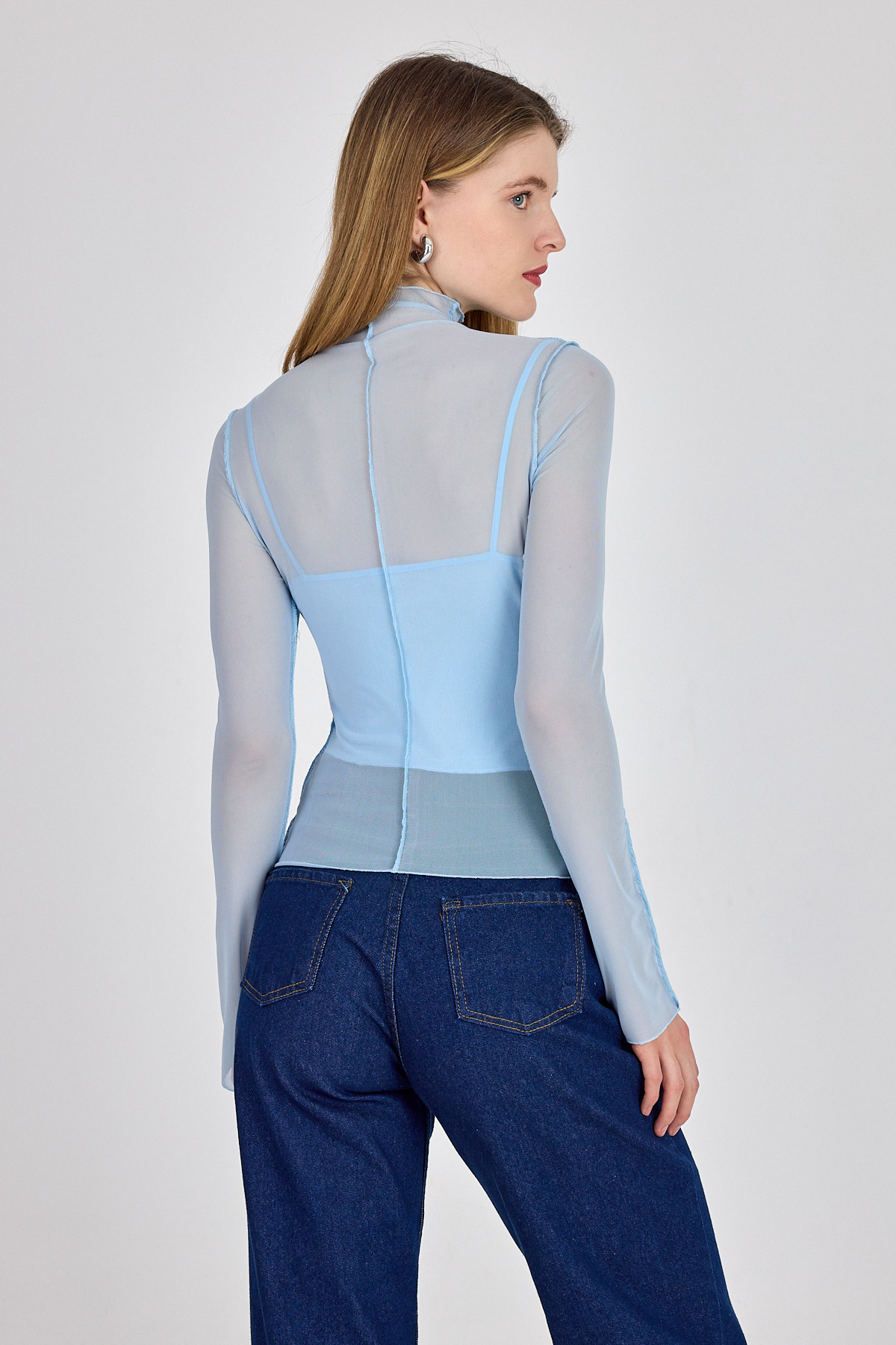Bebe Mavi Dikiş Detaylı Uzun Kollu Tül Bluz 233163 - 5