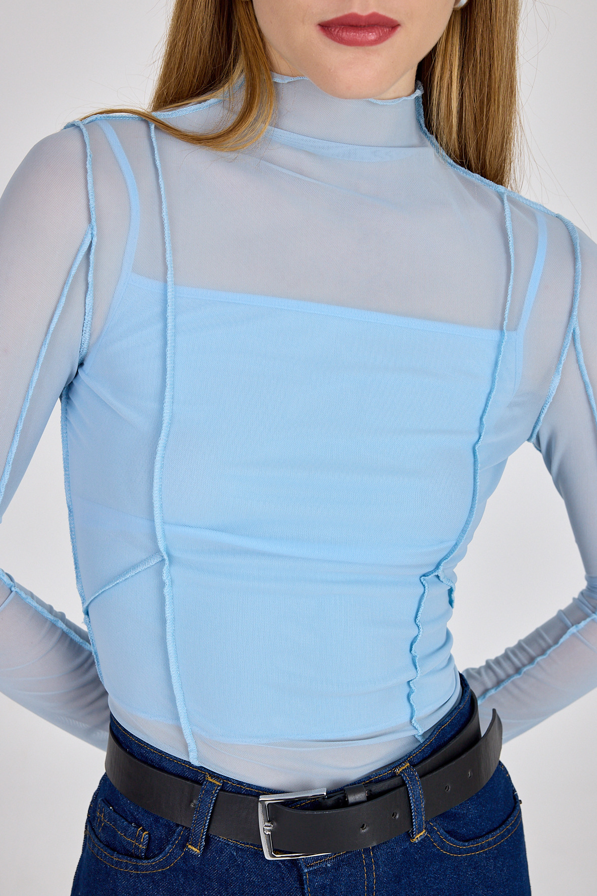 Bebe Mavi Dikiş Detaylı Uzun Kollu Tül Bluz 233163 - 4