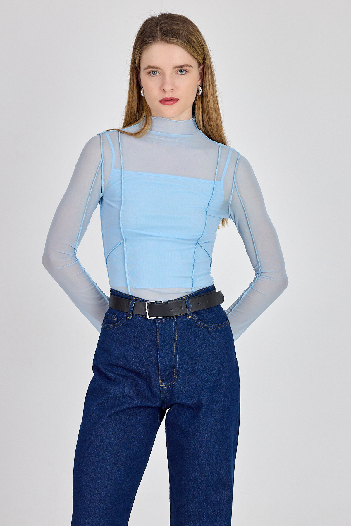 Bebe Mavi Dikiş Detaylı Uzun Kollu Tül Bluz 233163 - 6