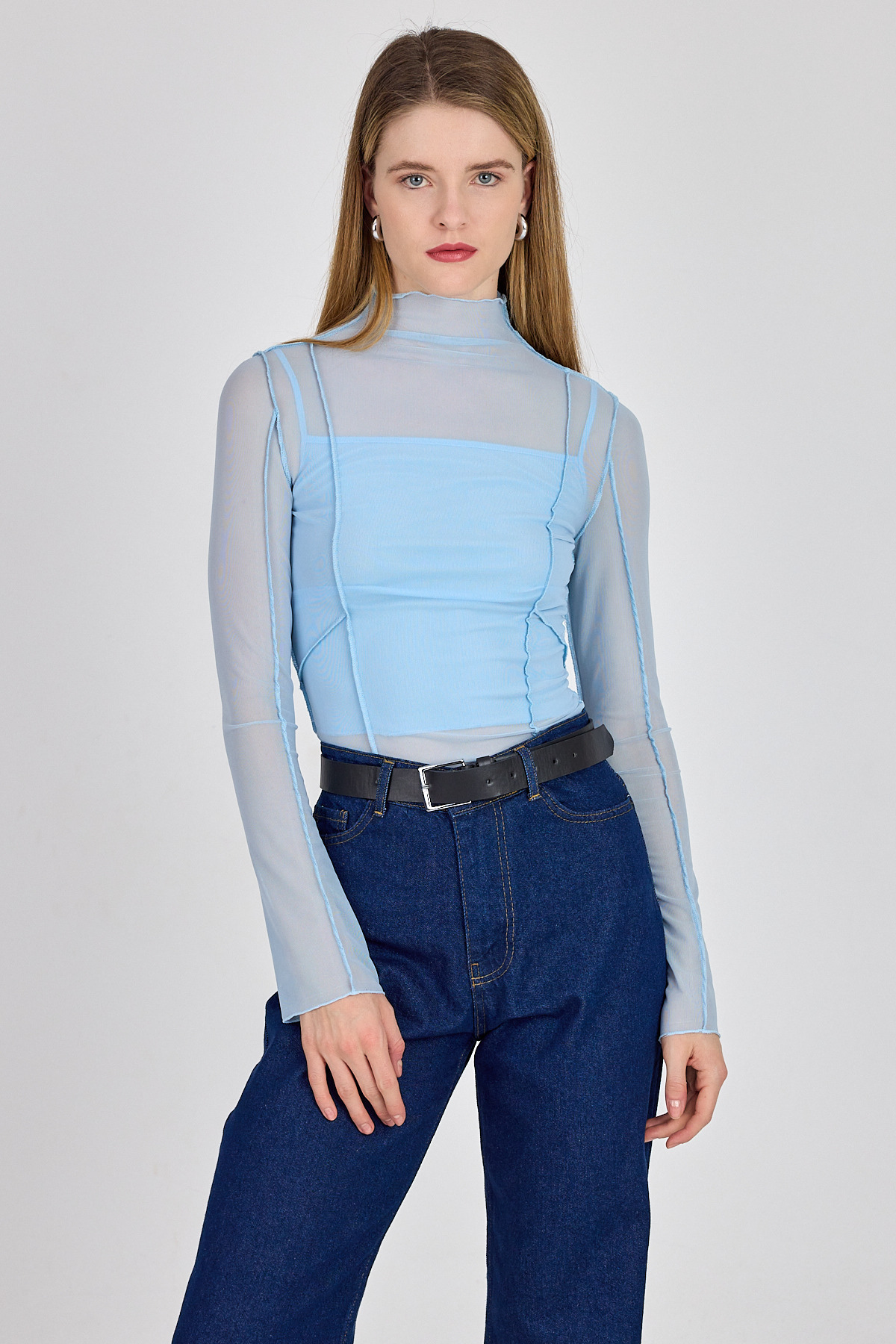 Bebe Mavi Dikiş Detaylı Uzun Kollu Tül Bluz 233163 