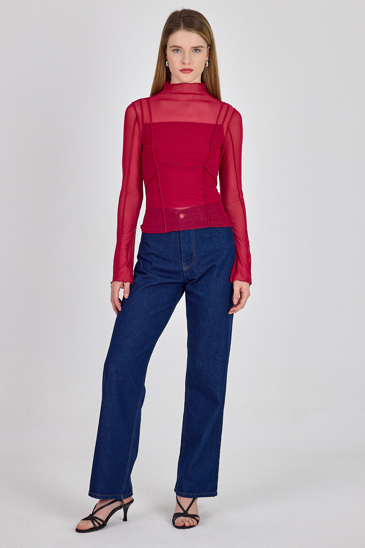 Fuşya Dikiş Detaylı Uzun Kollu Tül Bluz 233163 - 2