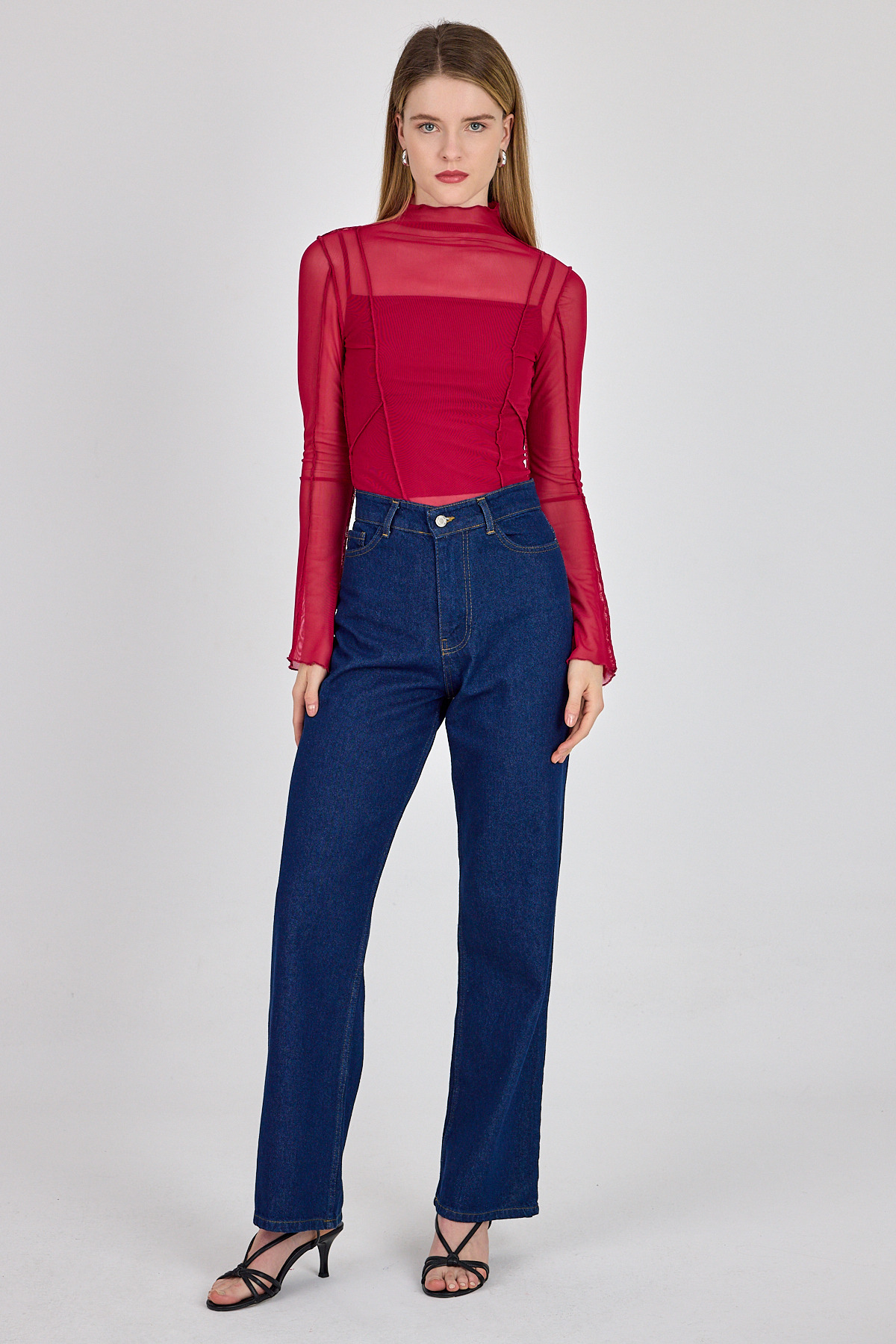 Fuşya Dikiş Detaylı Uzun Kollu Tül Bluz 233163 - 6