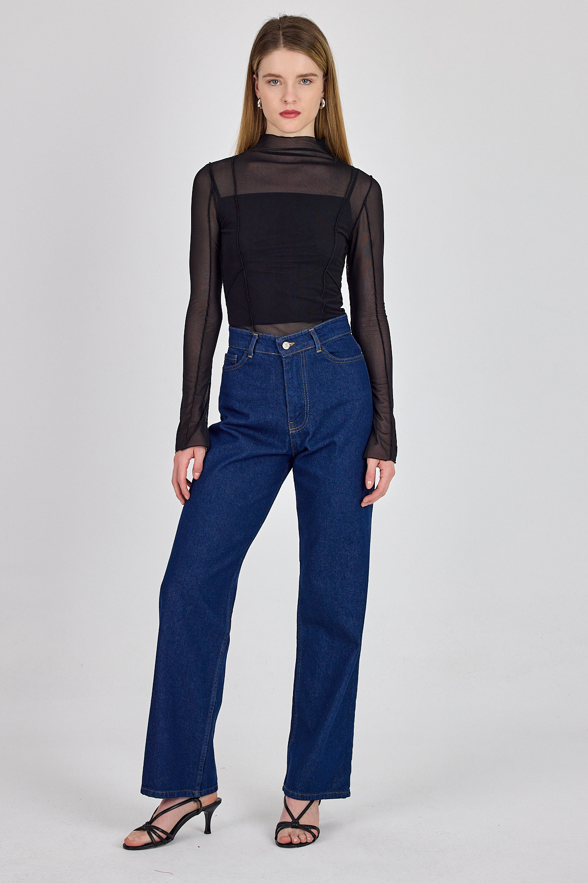 Siyah Dikiş Detaylı Uzun Kollu Tül Bluz 233163 - 7