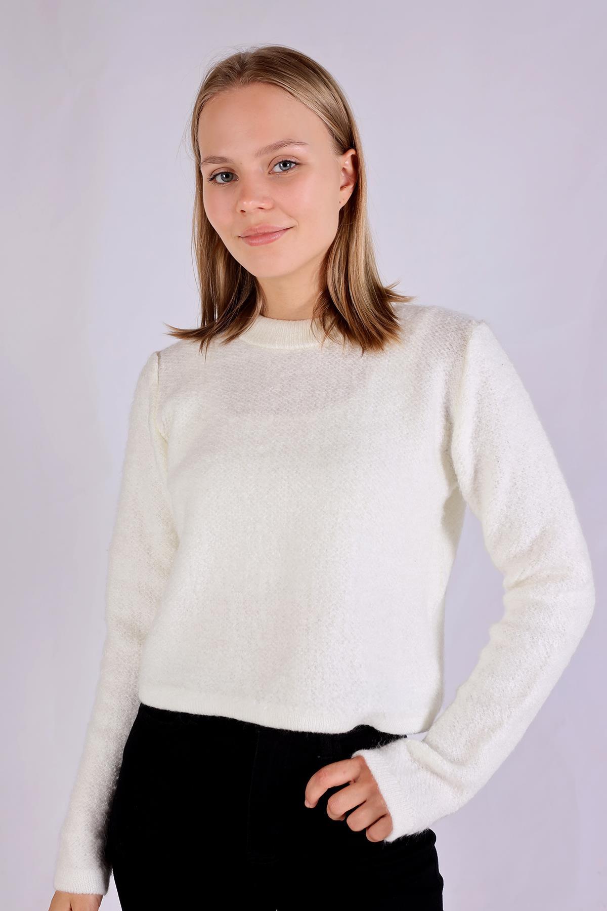 Ekru Bisiklet Yaka Kazak 23341 - 1