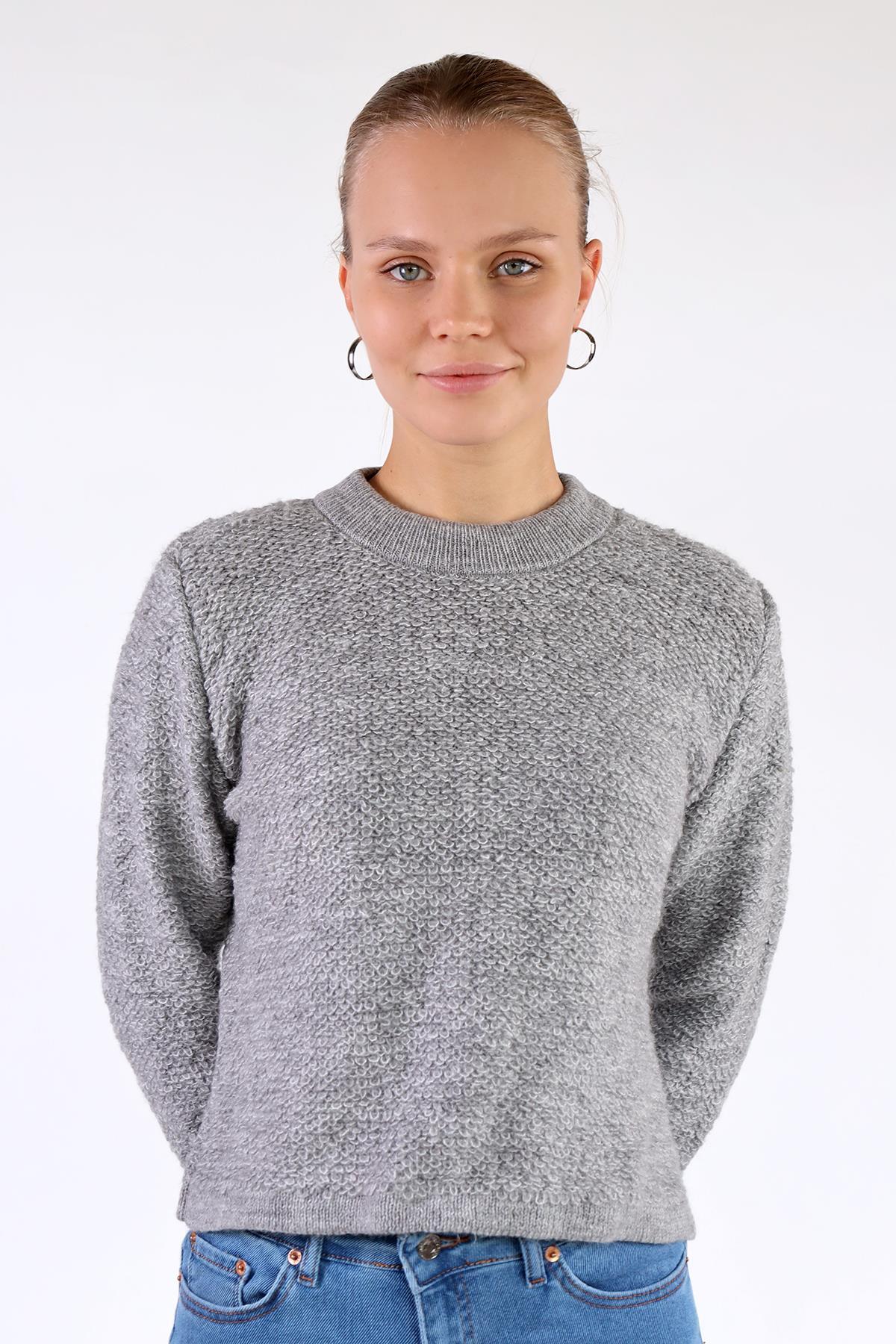 23341 Bisiklet Yaka Kazak Gri 