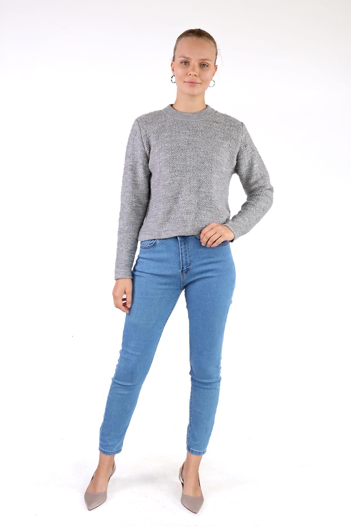 Gri Bisiklet Yaka Kazak 23341 - 2