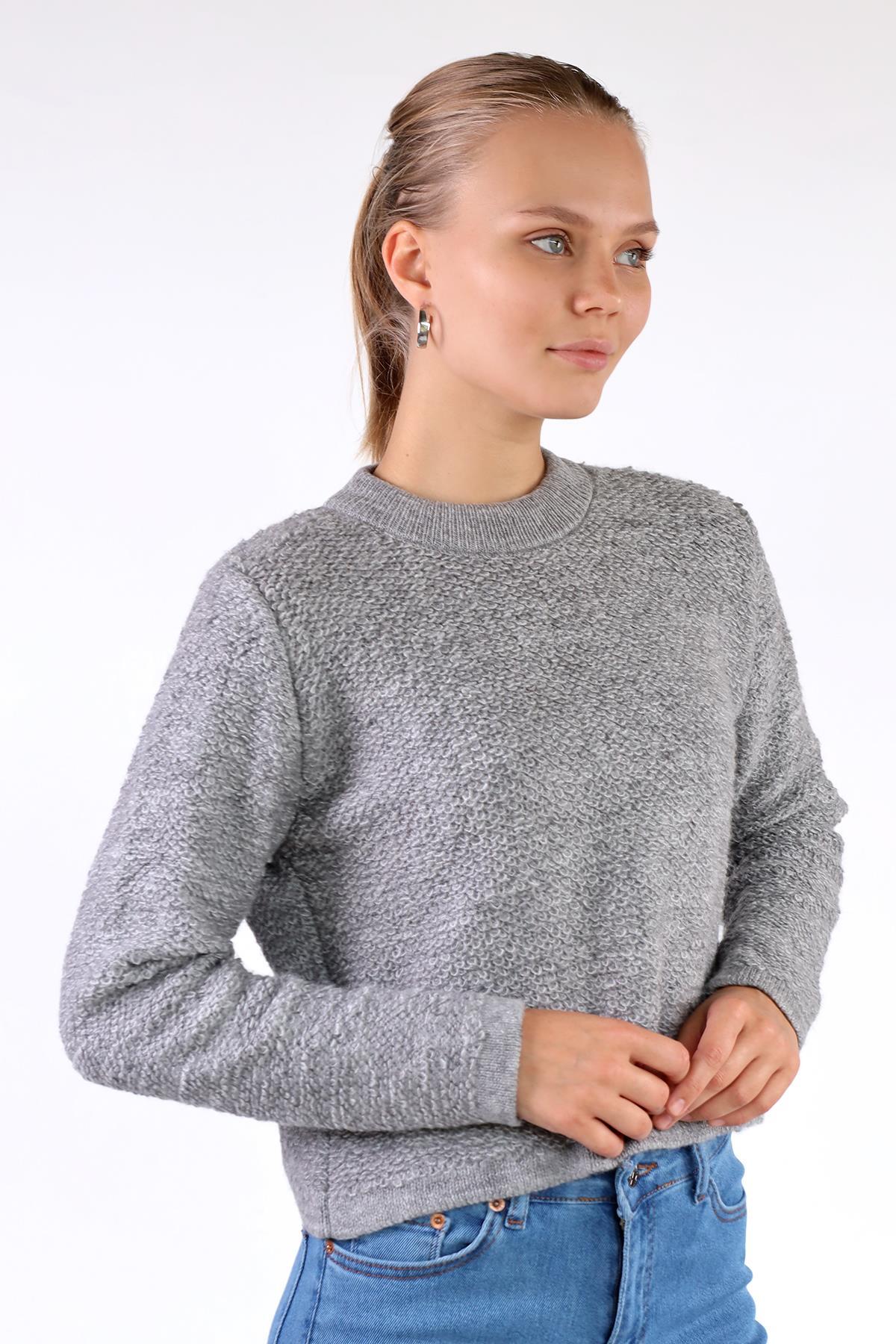 Gri Bisiklet Yaka Kazak 23341 - 3