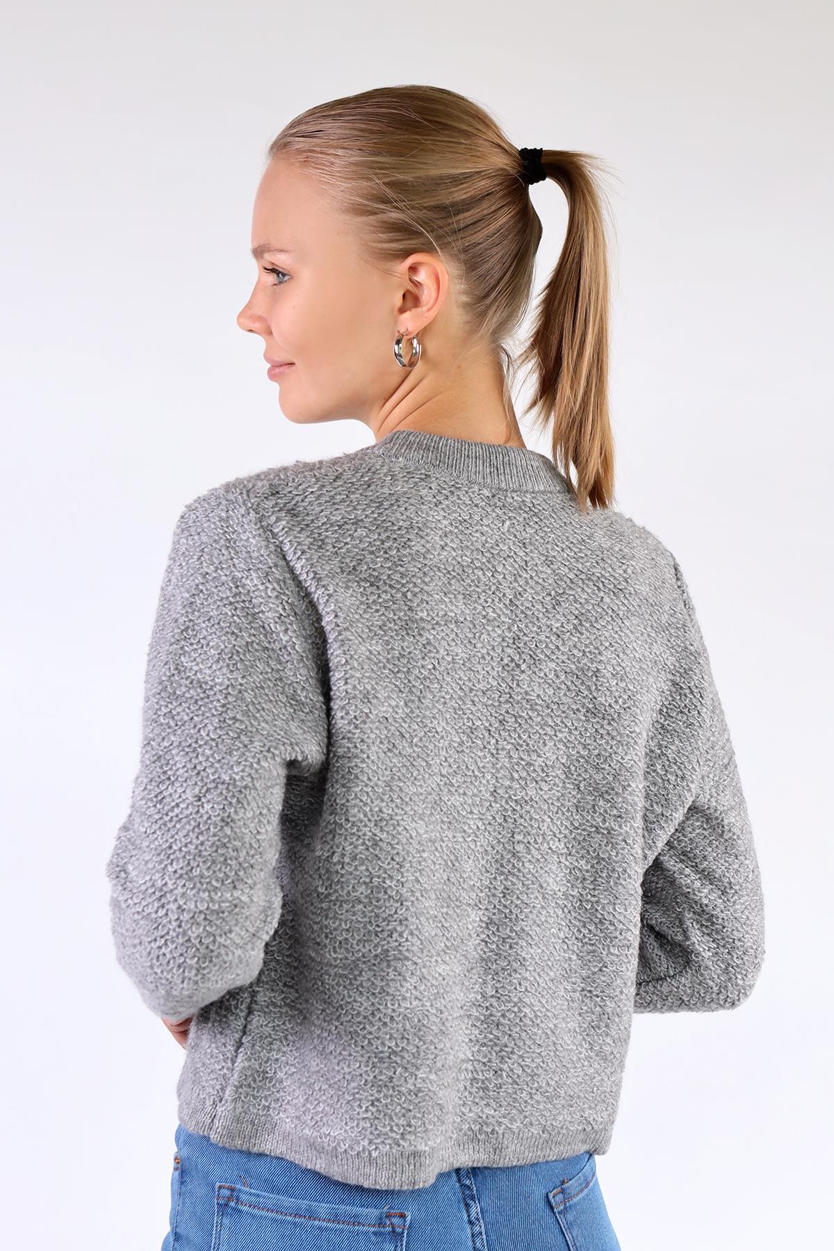 Gri Bisiklet Yaka Kazak 23341 - 5