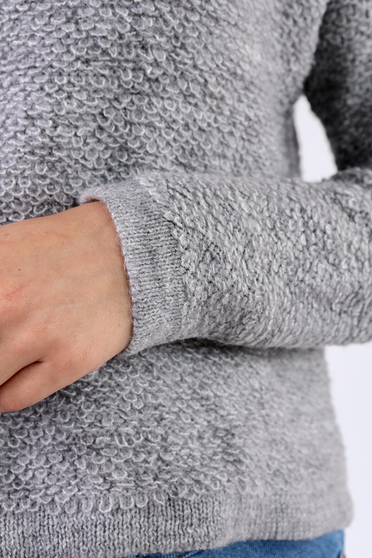 Gri Bisiklet Yaka Kazak 23341 - 6