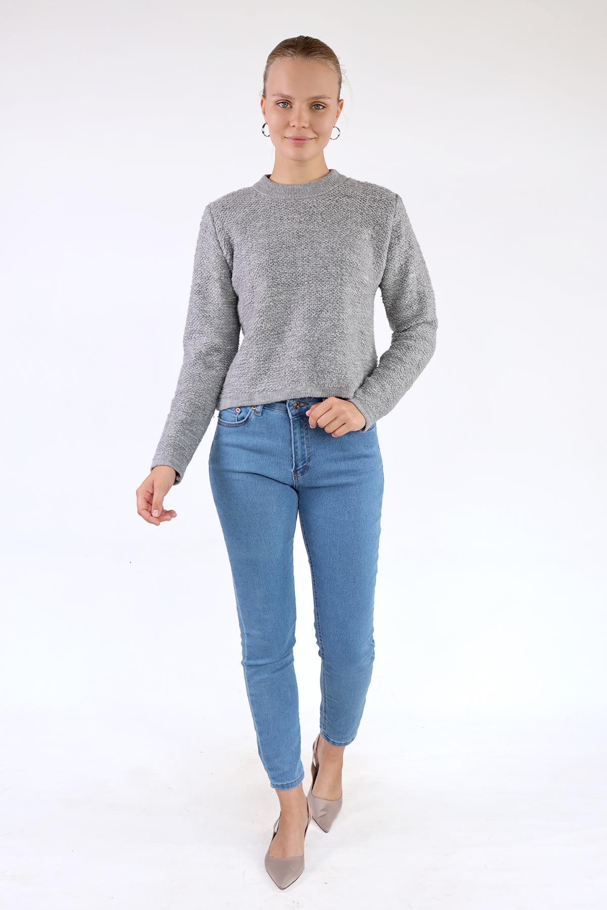 Gri Bisiklet Yaka Kazak 23341 - 7