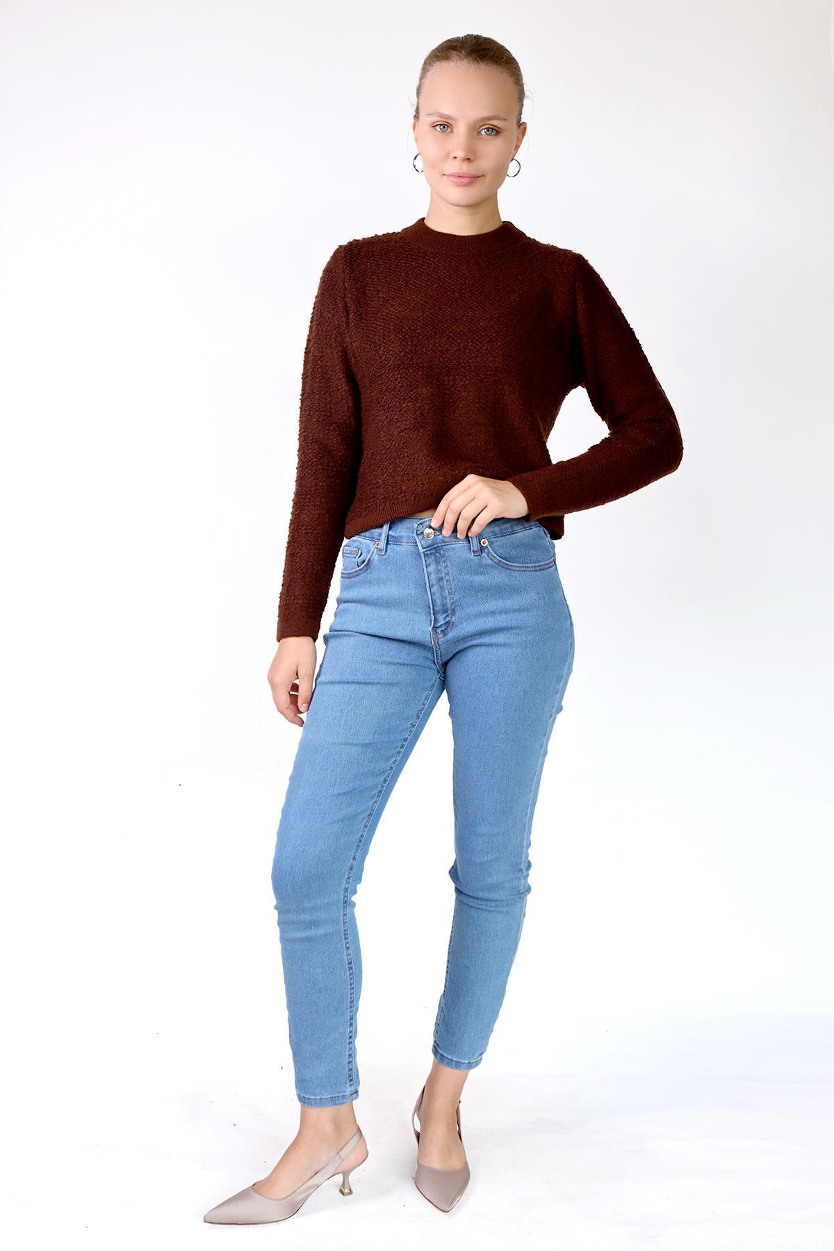 Kahve Bisiklet Yaka Kazak 23341 - 2