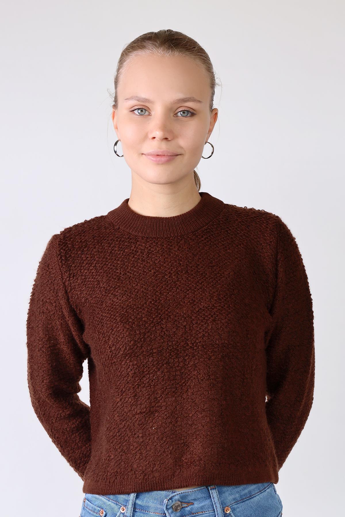 Kahve Bisiklet Yaka Kazak 23341 - 3