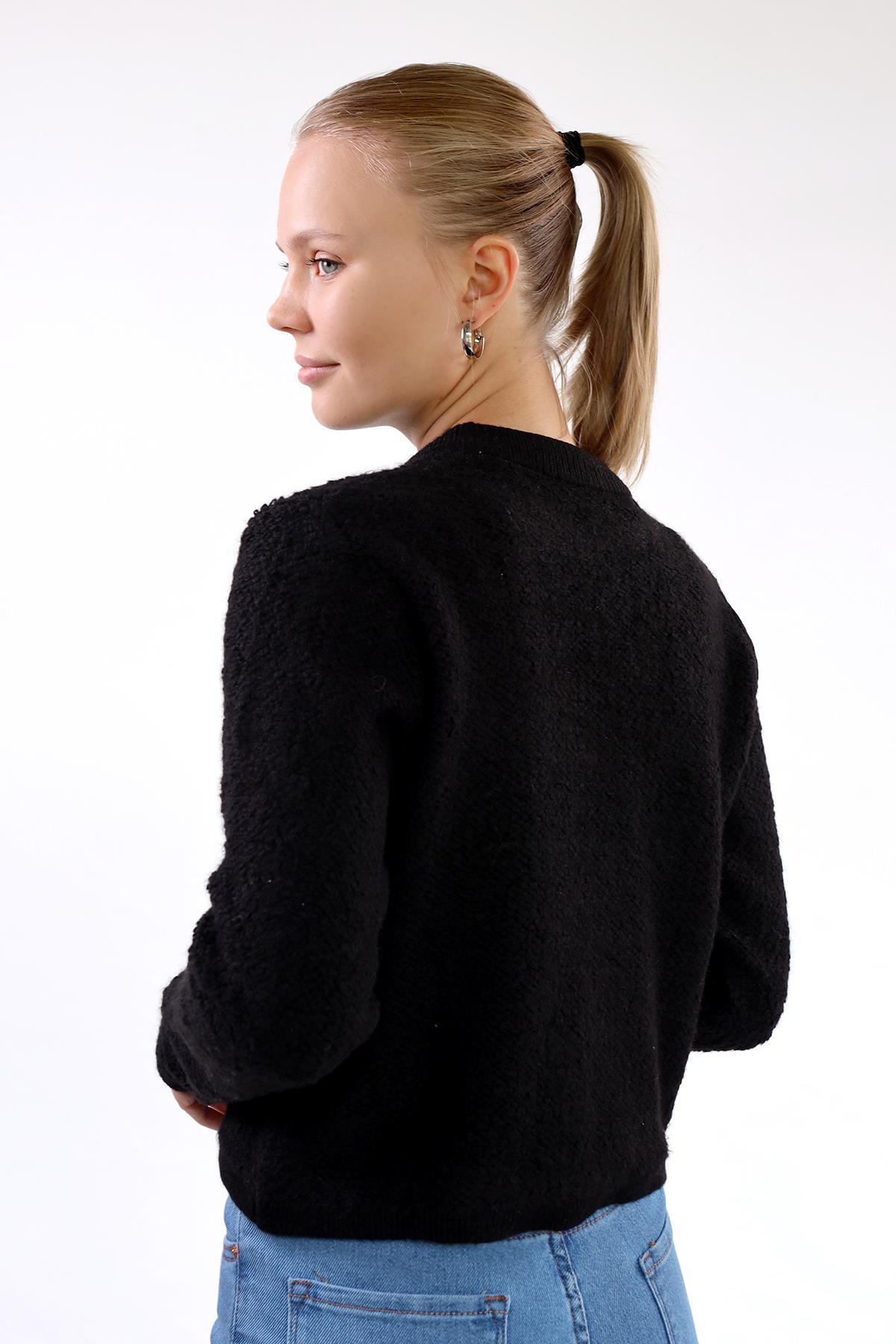 Siyah Bisiklet Yaka Kazak 23341 - 5