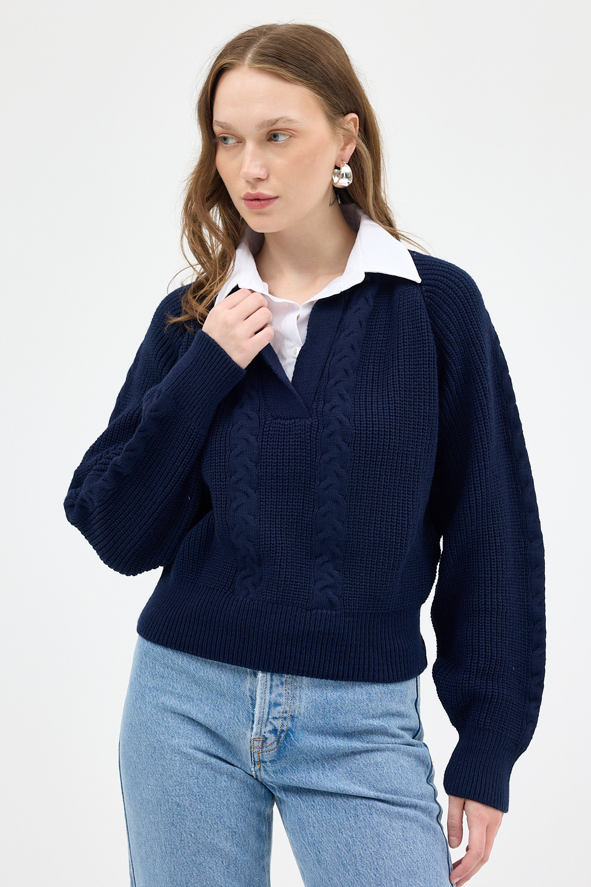 Laci Gömlek Yakalı Örgü Kadın Kazak 2335 - RAYS