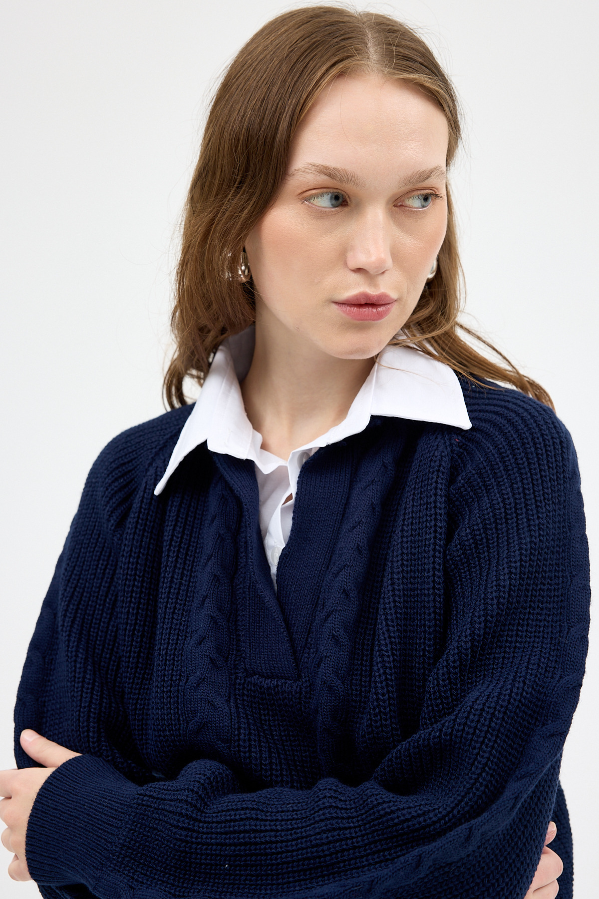 Laci Gömlek Yakalı Örgü Kadın Kazak 2335 - RAYS