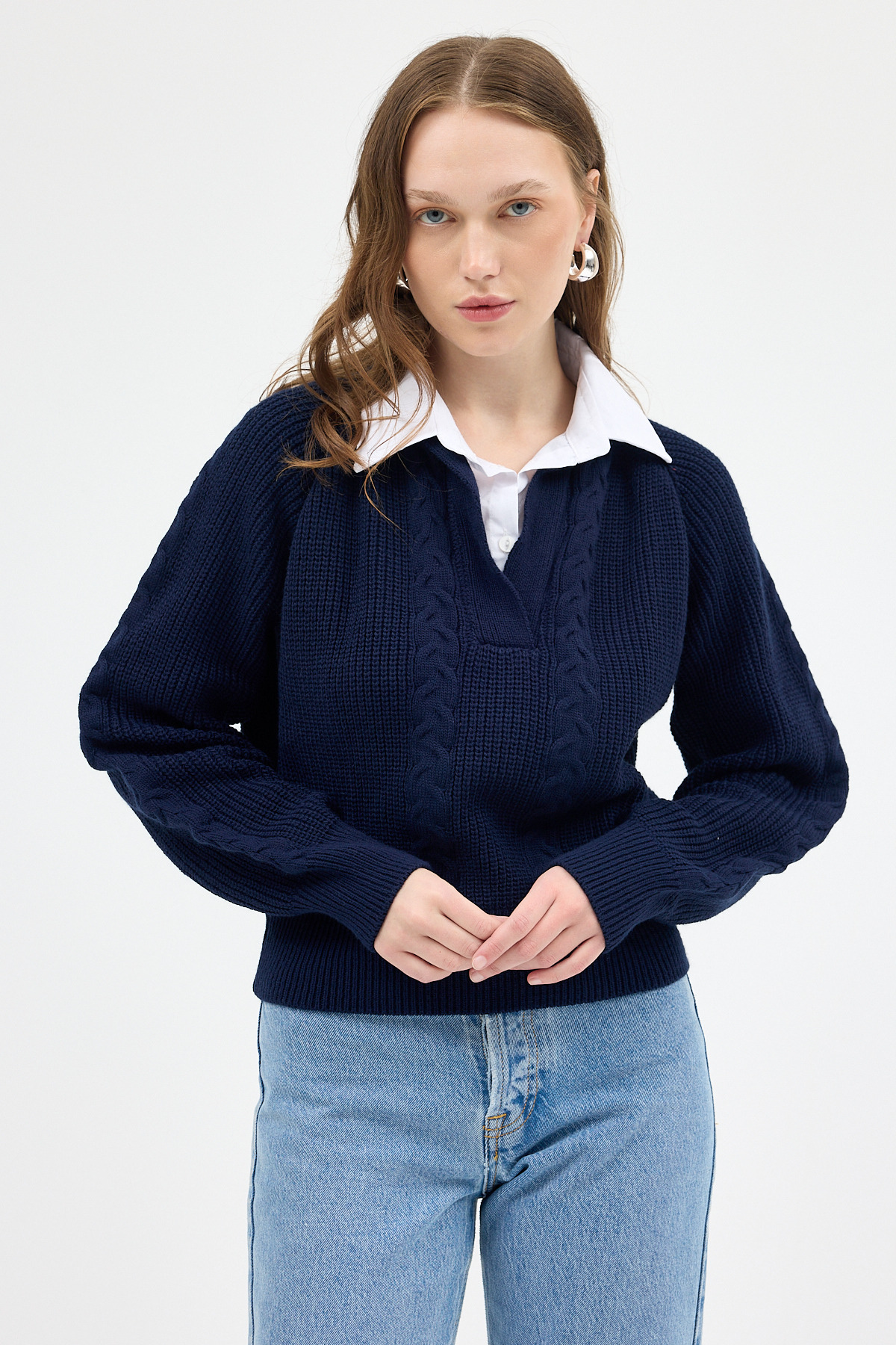 Laci Gömlek Yakalı Örgü Kadın Kazak 2335 - 3