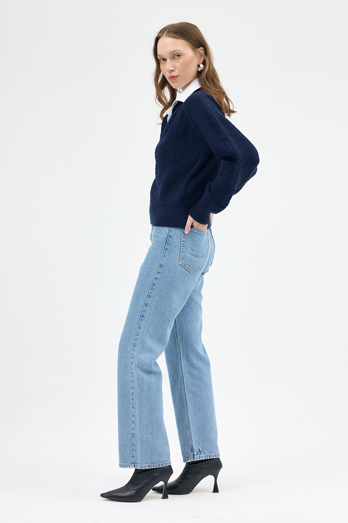 Laci Gömlek Yakalı Örgü Kadın Kazak 2335 - 6