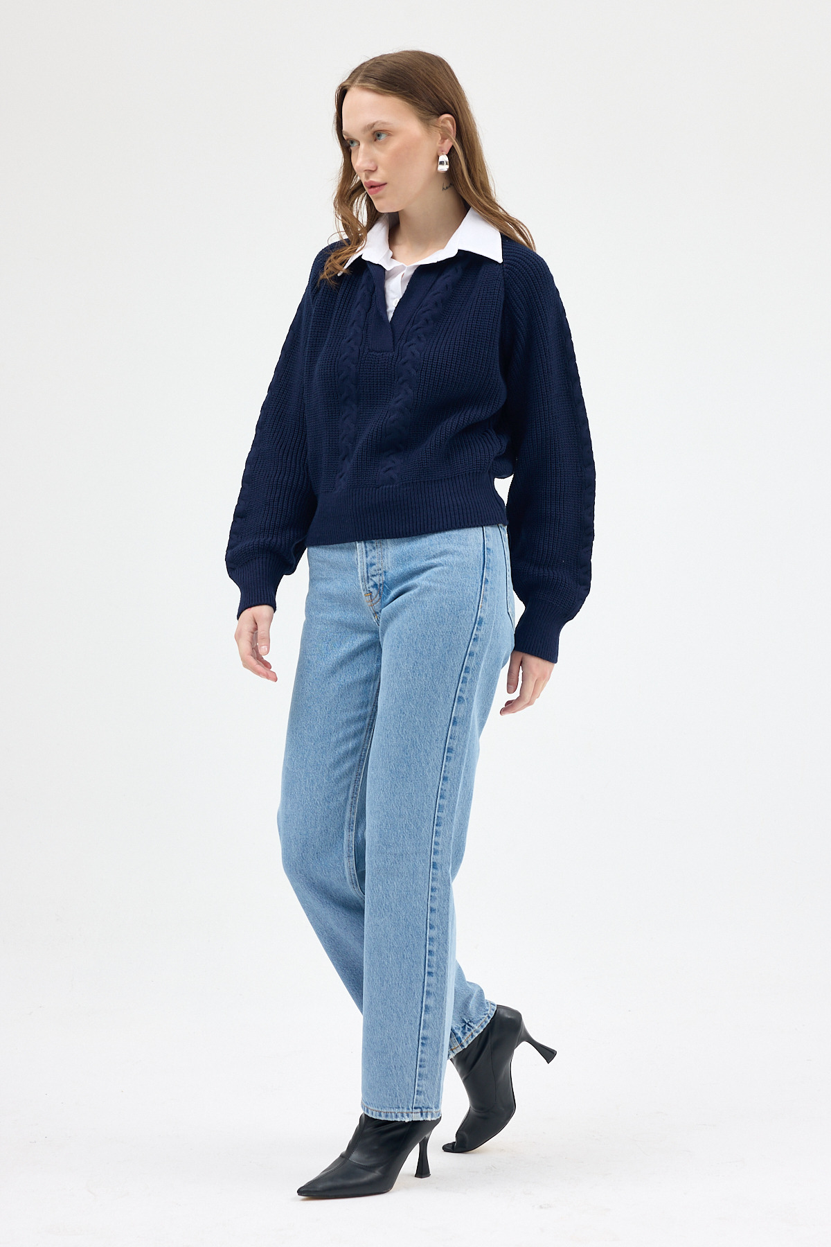 Laci Gömlek Yakalı Örgü Kadın Kazak 2335 - 2