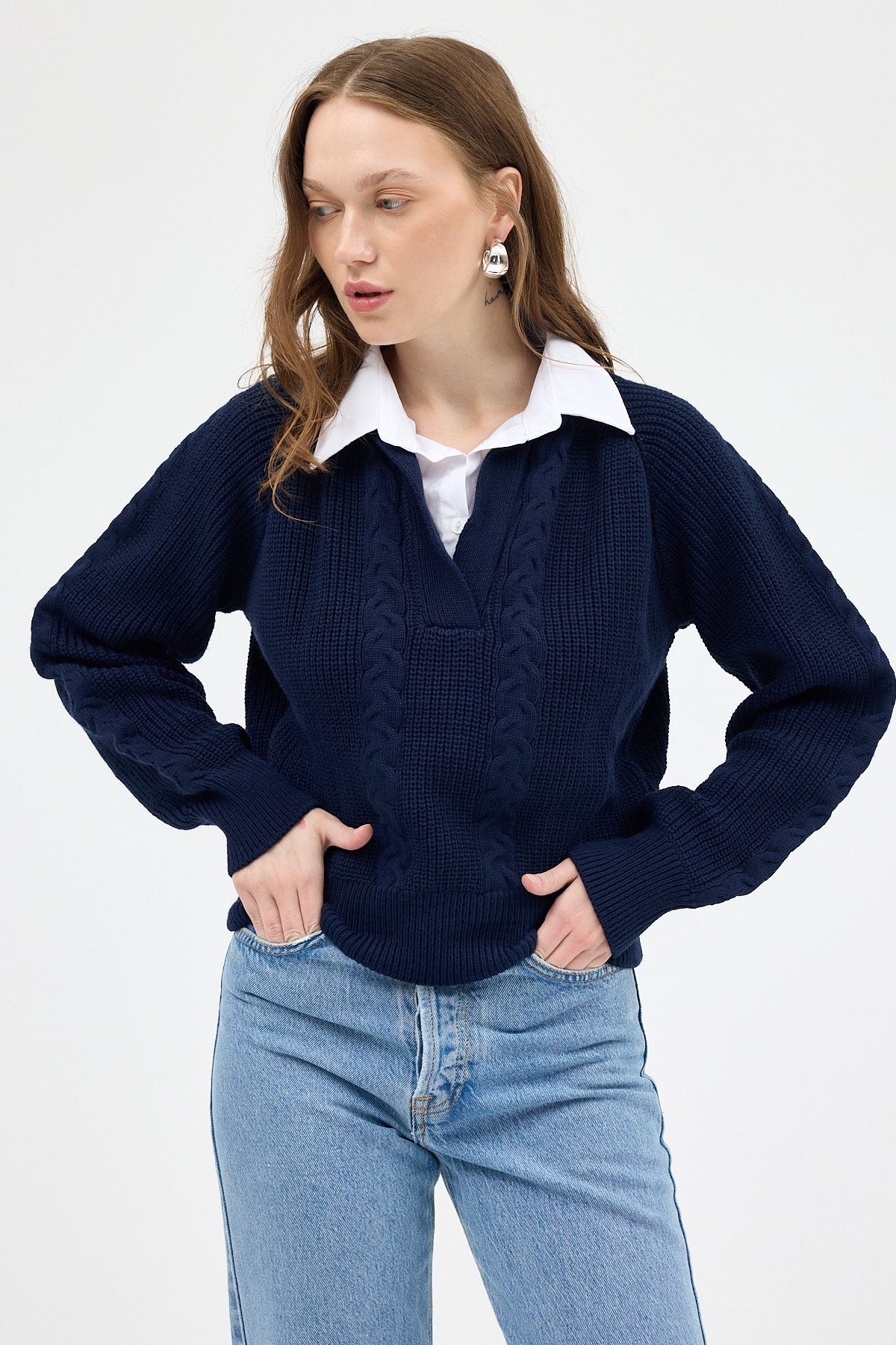 Laci Gömlek Yakalı Örgü Kadın Kazak 2335 - 7