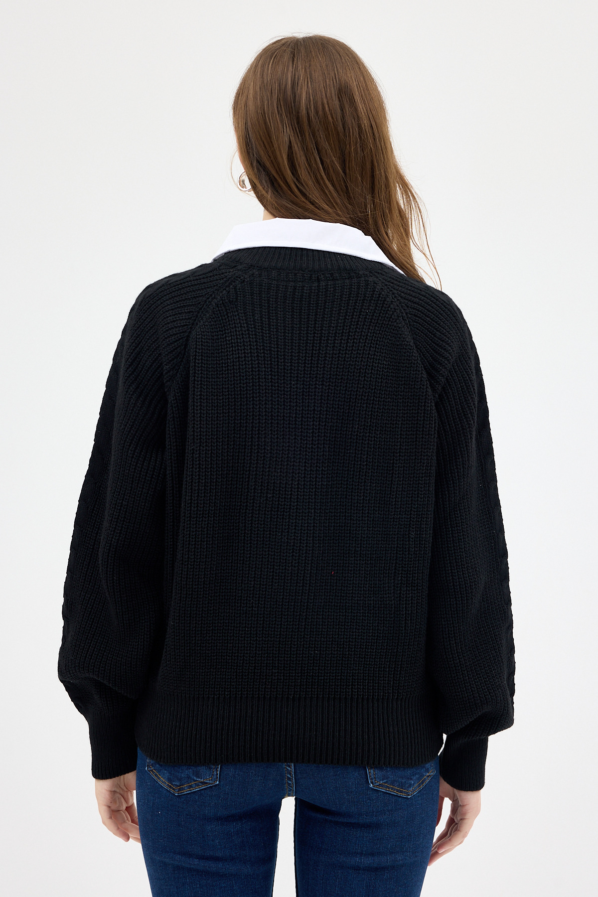 Siyah Gömlek Yakalı Örgü Kadın Kazak 2335 - 5