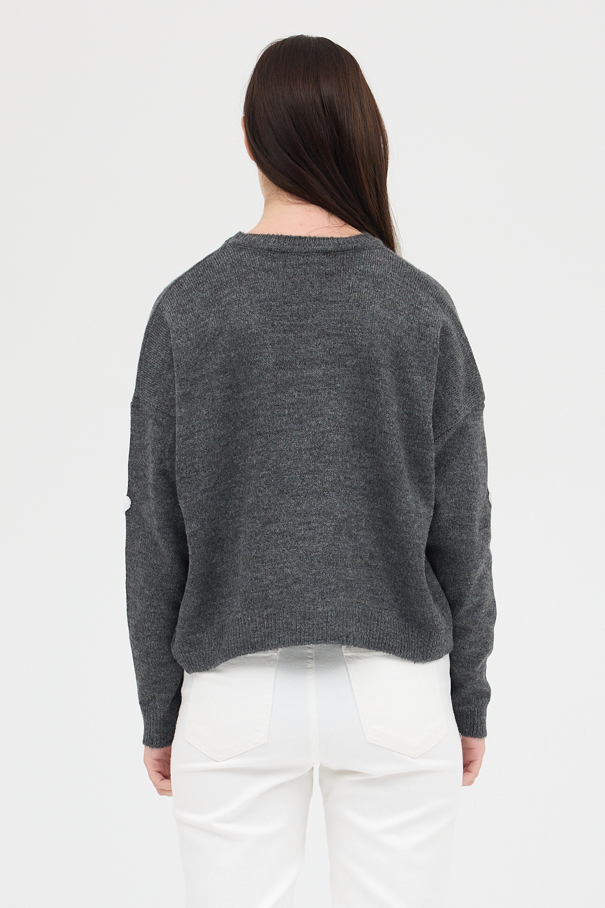 Antrasit Kalp Nakışlı Bisiklet Yaka Crop Kazak 2337 - 6