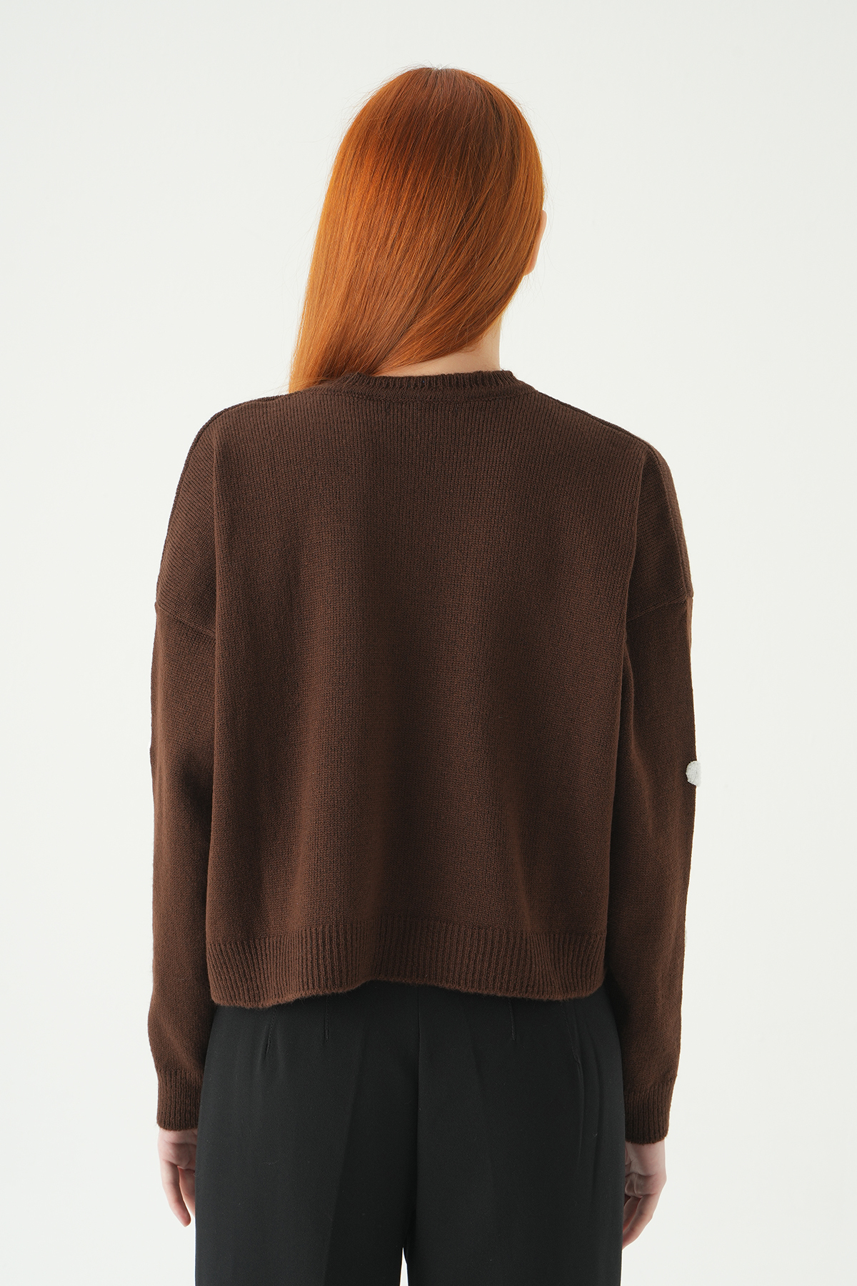 Kahve Kalp Nakışlı Kısa Kazak 2337 - 5