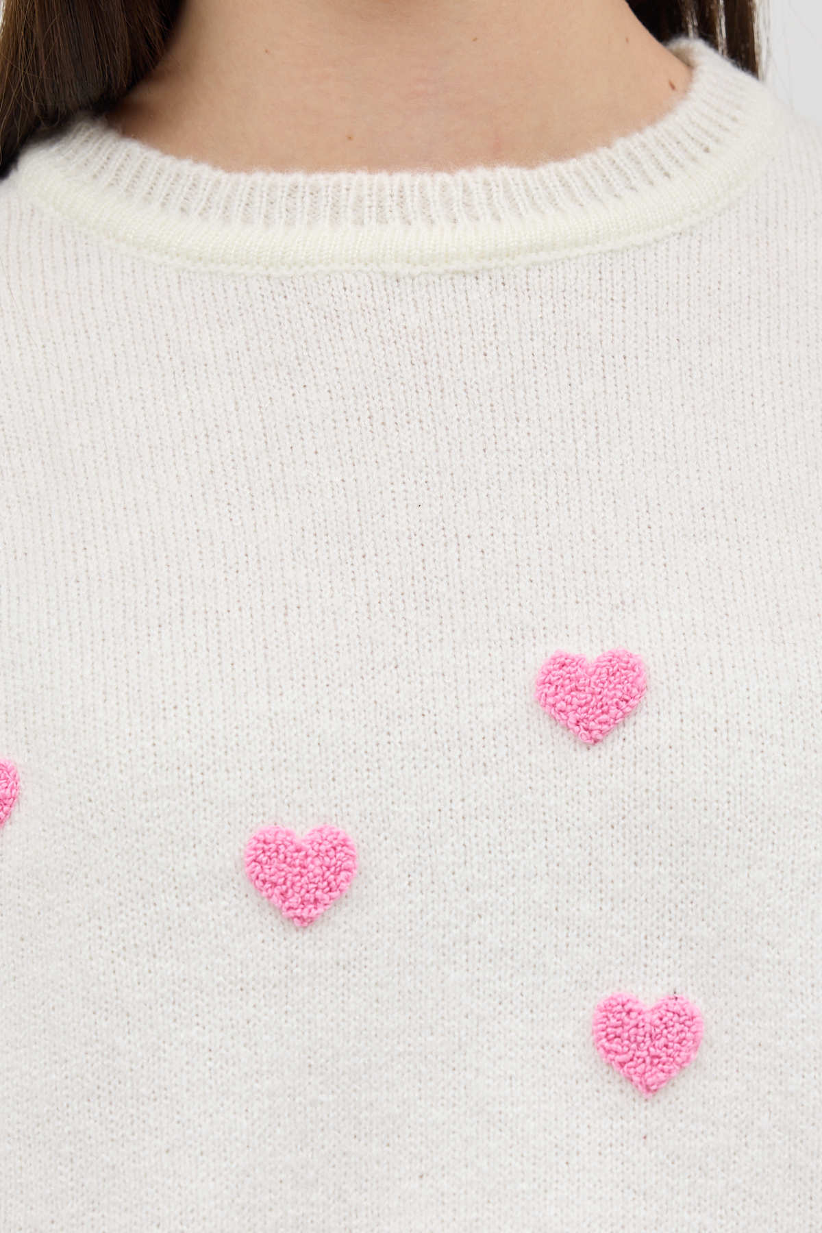 Natural Kalp Nakışlı Bisiklet Yaka Crop Kazak 2337 - RAYS