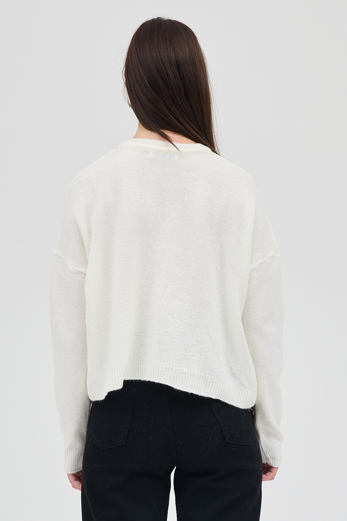 Natural Kalp Nakışlı Bisiklet Yaka Crop Kazak 2337 - 5