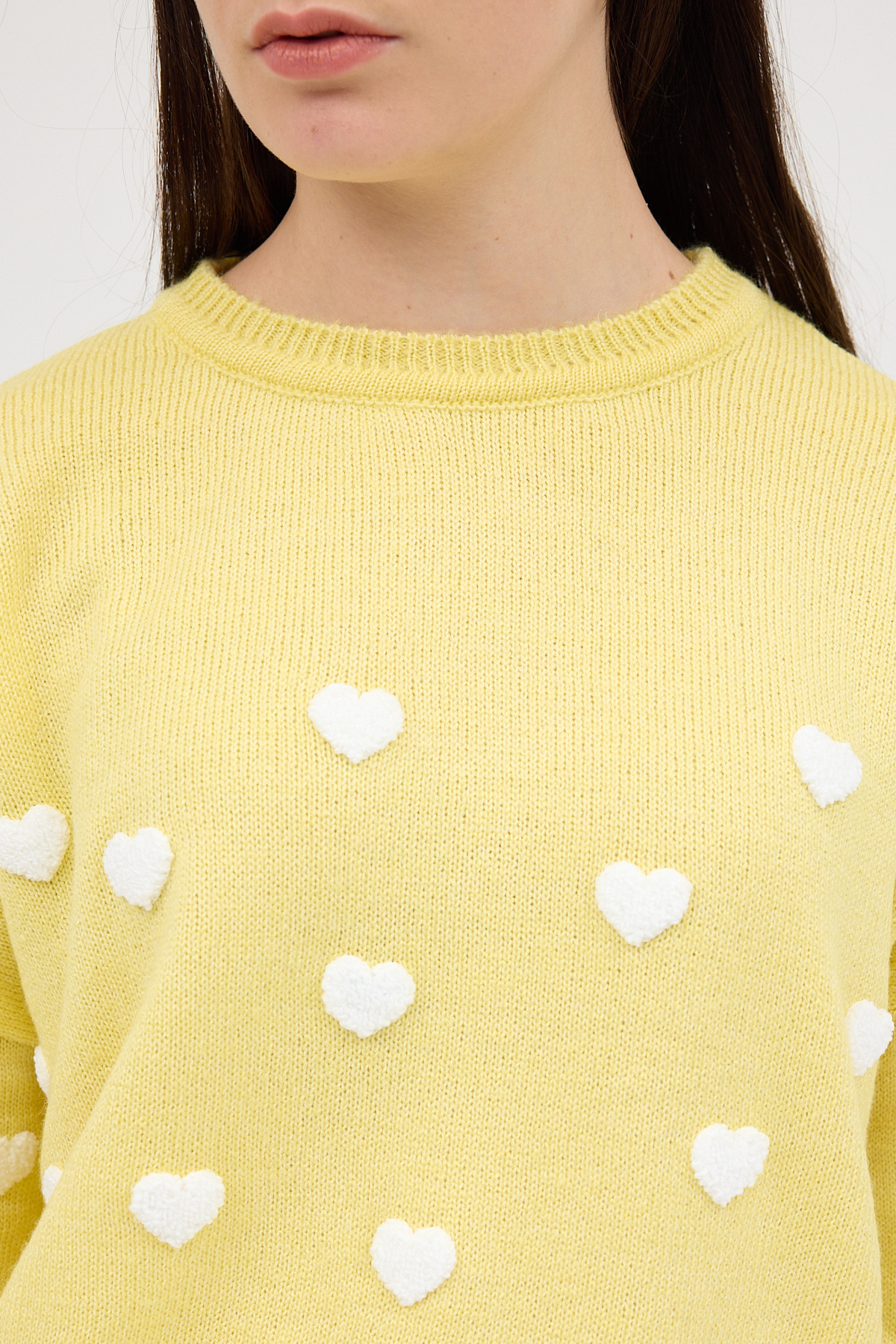 Sarı Kalp Nakışlı Bisiklet Yaka Crop Kazak 2337 - RAYS