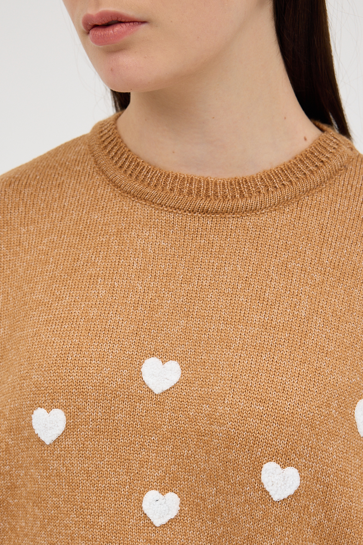 Taba Kalp Nakışlı Bisiklet Yaka Crop Kazak 2337 - 4