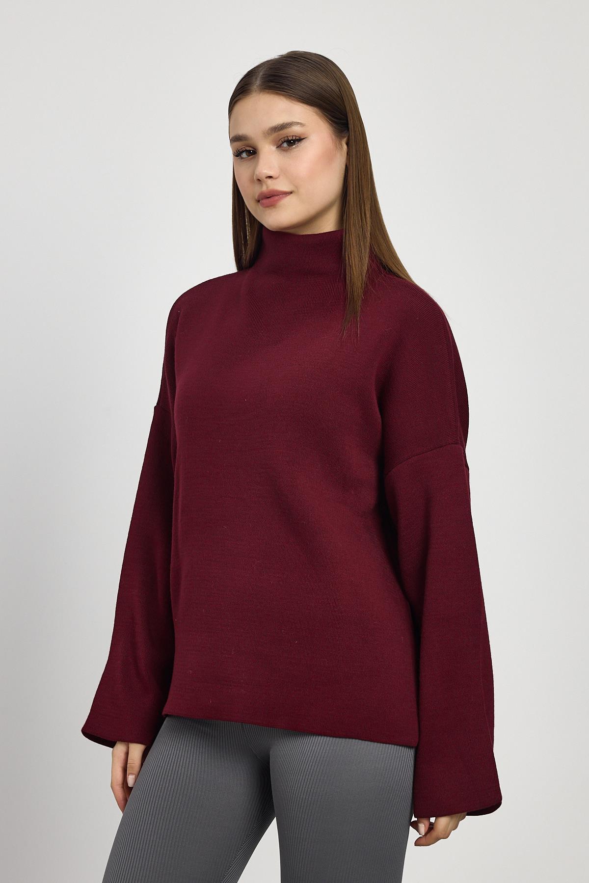 23374 Tam Boğaz Triko Kazak Bordo 