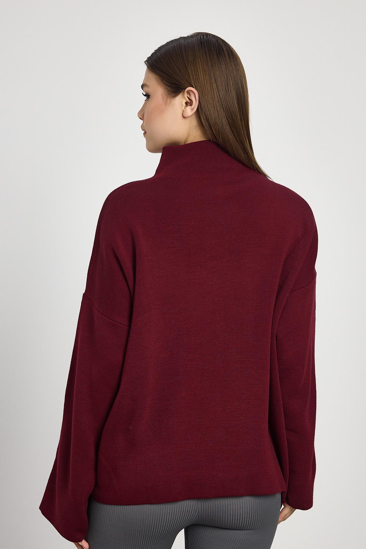 Bordo Tam Boğaz Triko Kazak 23374 - 5