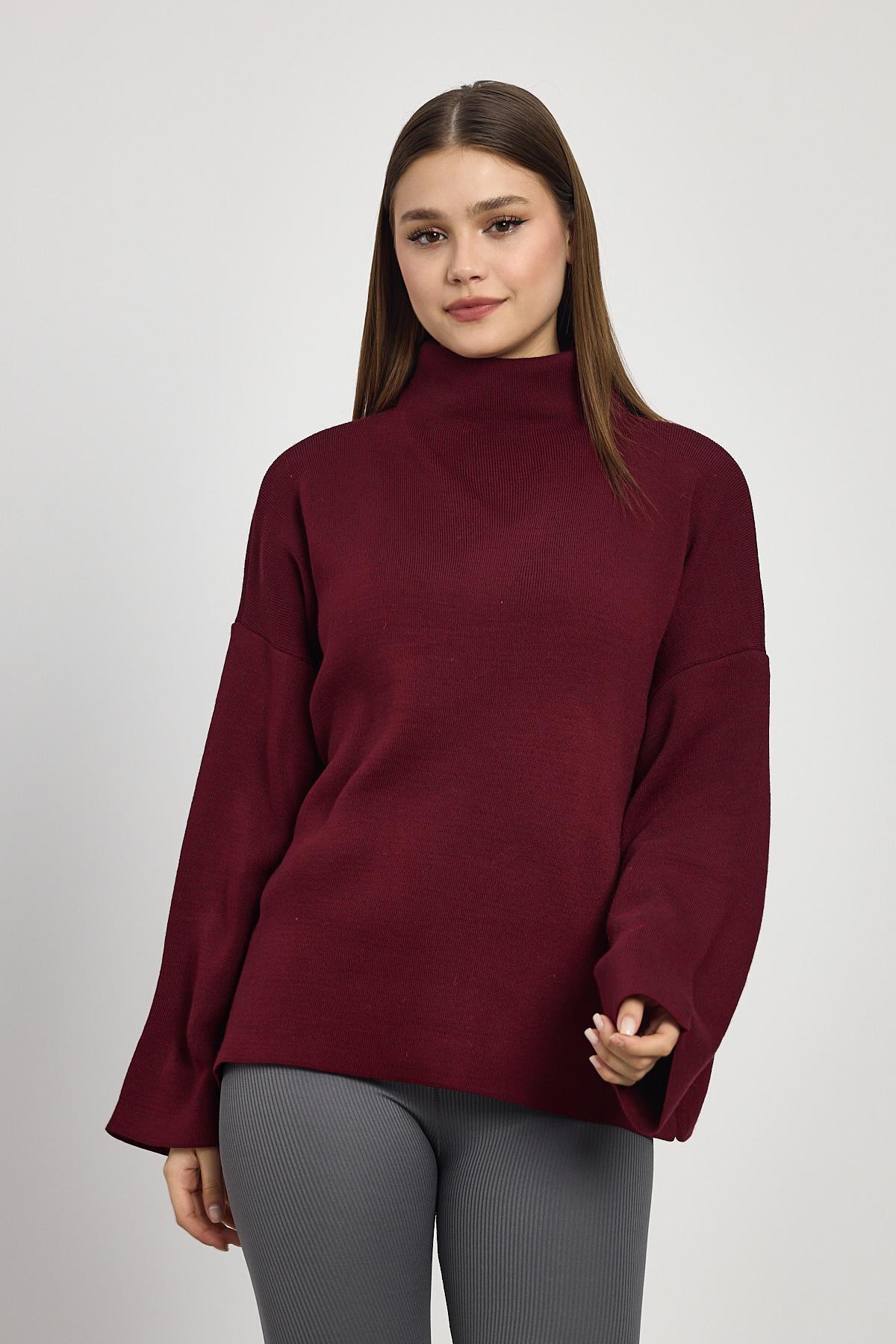 Bordo Tam Boğaz Triko Kazak 23374 - 7