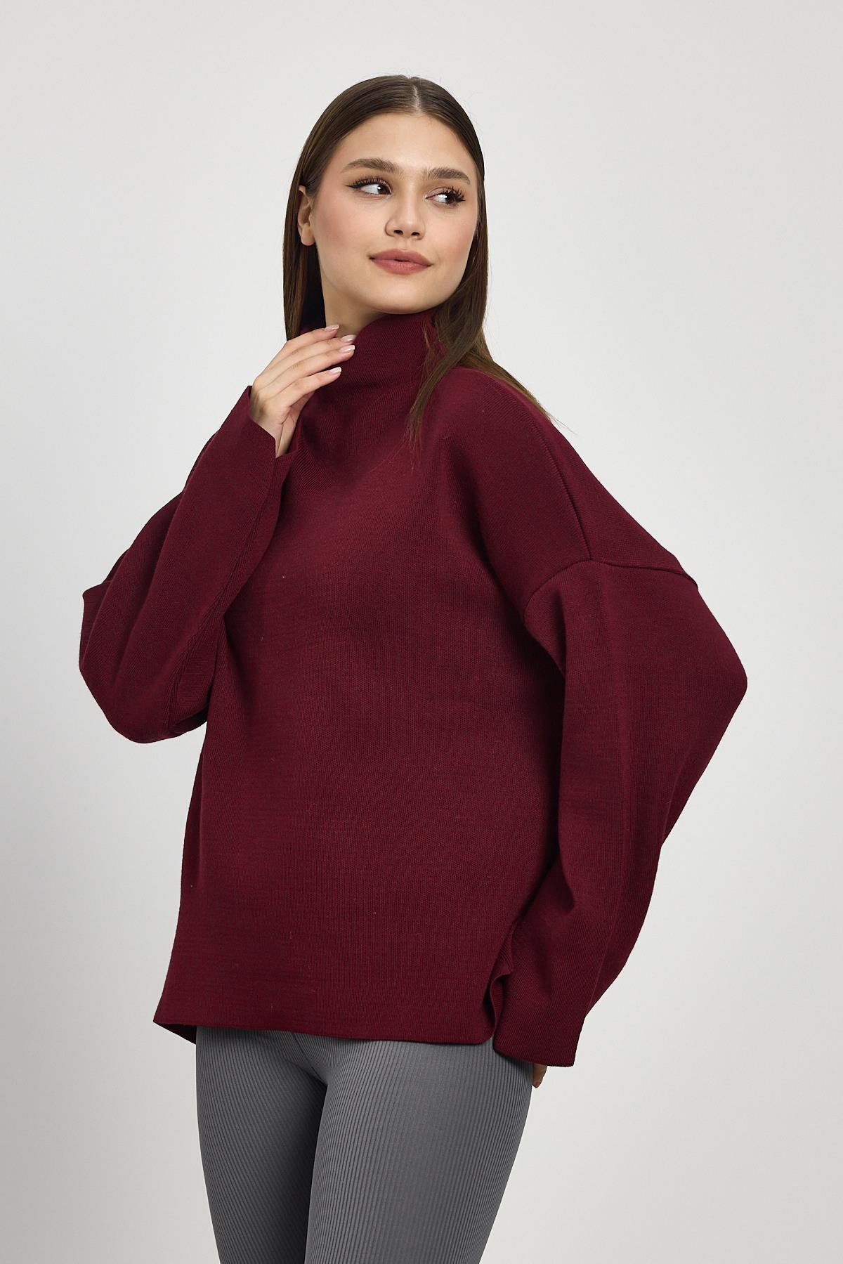 Bordo Tam Boğaz Triko Kazak 23374 - 8