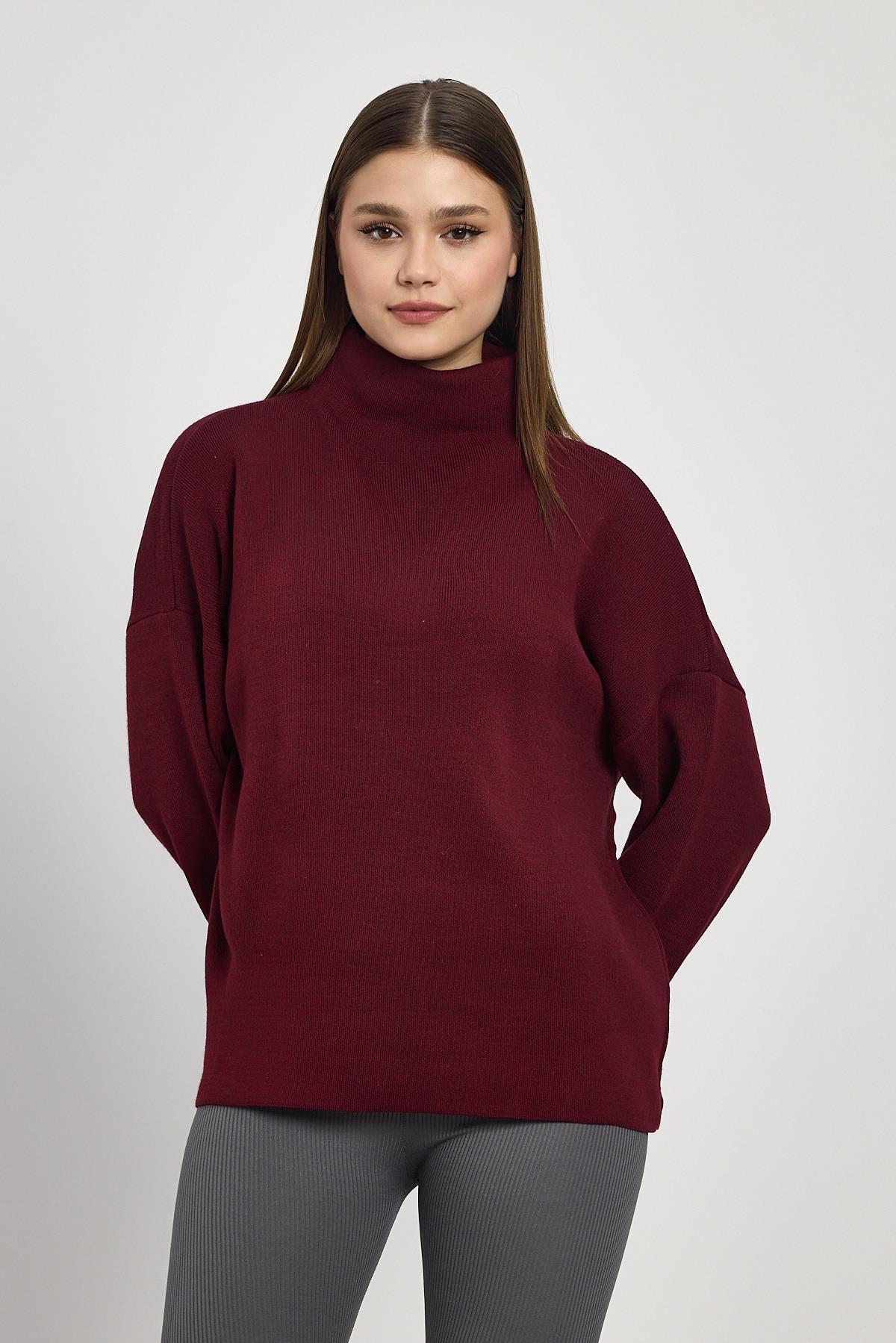 Bordo Tam Boğaz Triko Kazak 23374 - 3
