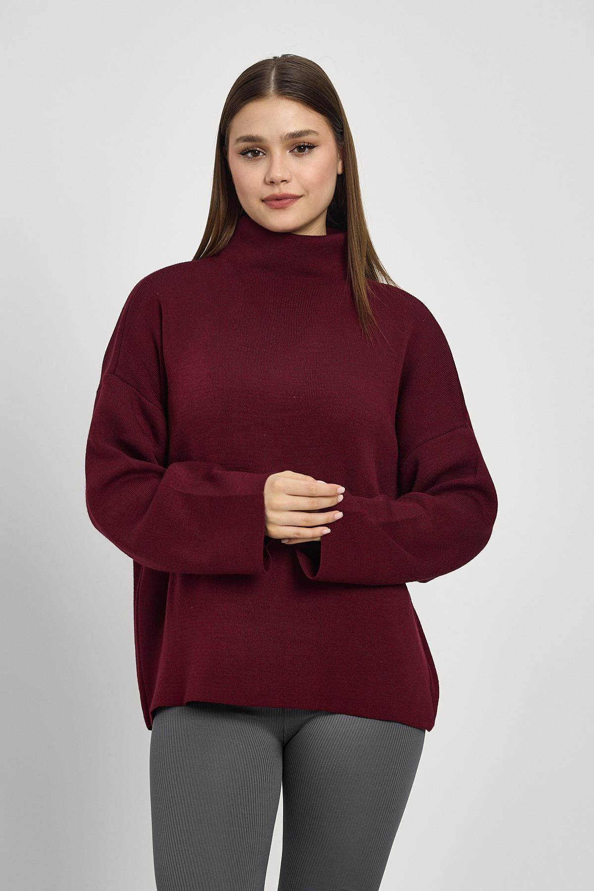 Bordo Tam Boğaz Triko Kazak 23374 - 6
