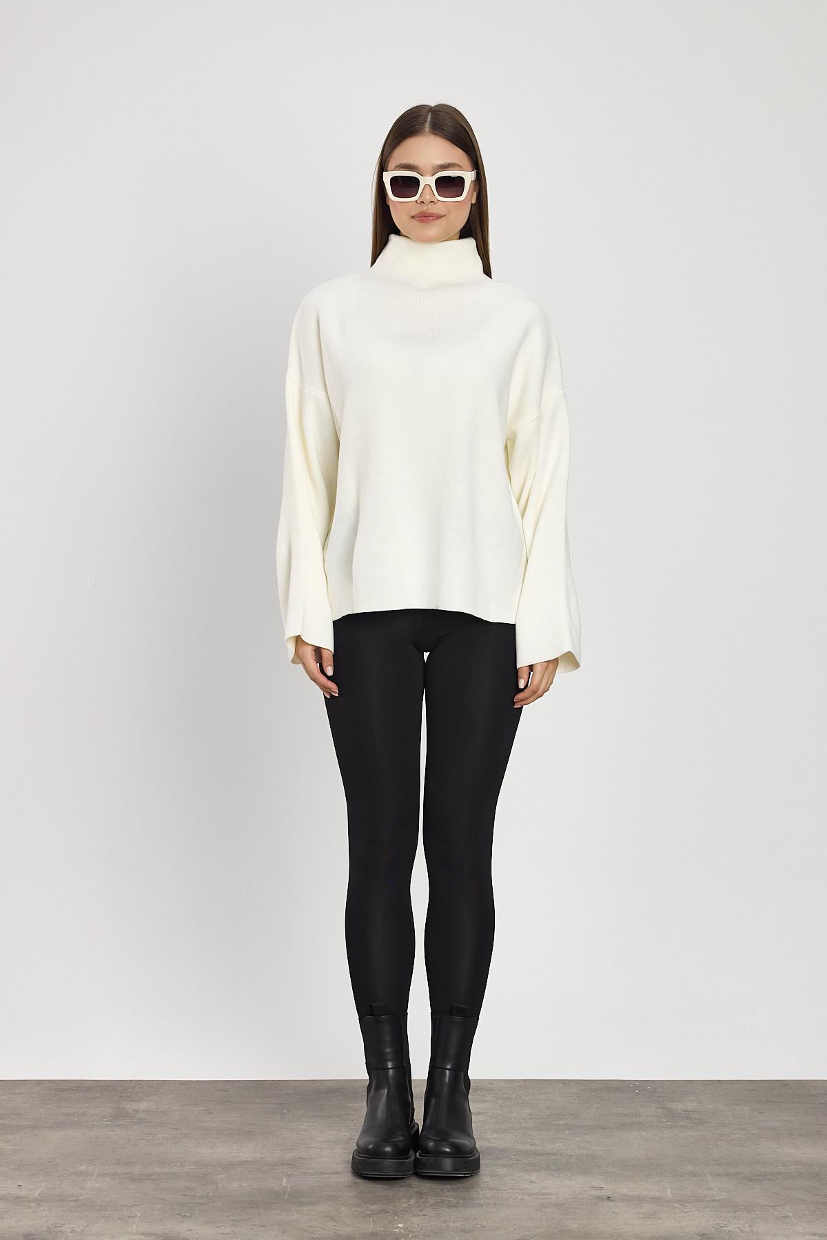 23374 Tam Boğaz Triko Kazak Ekru - 2