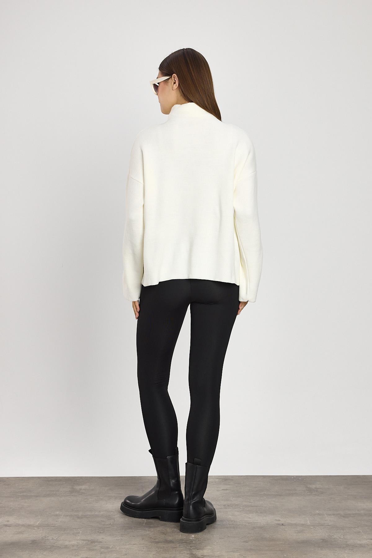 23374 Tam Boğaz Triko Kazak Ekru - 5